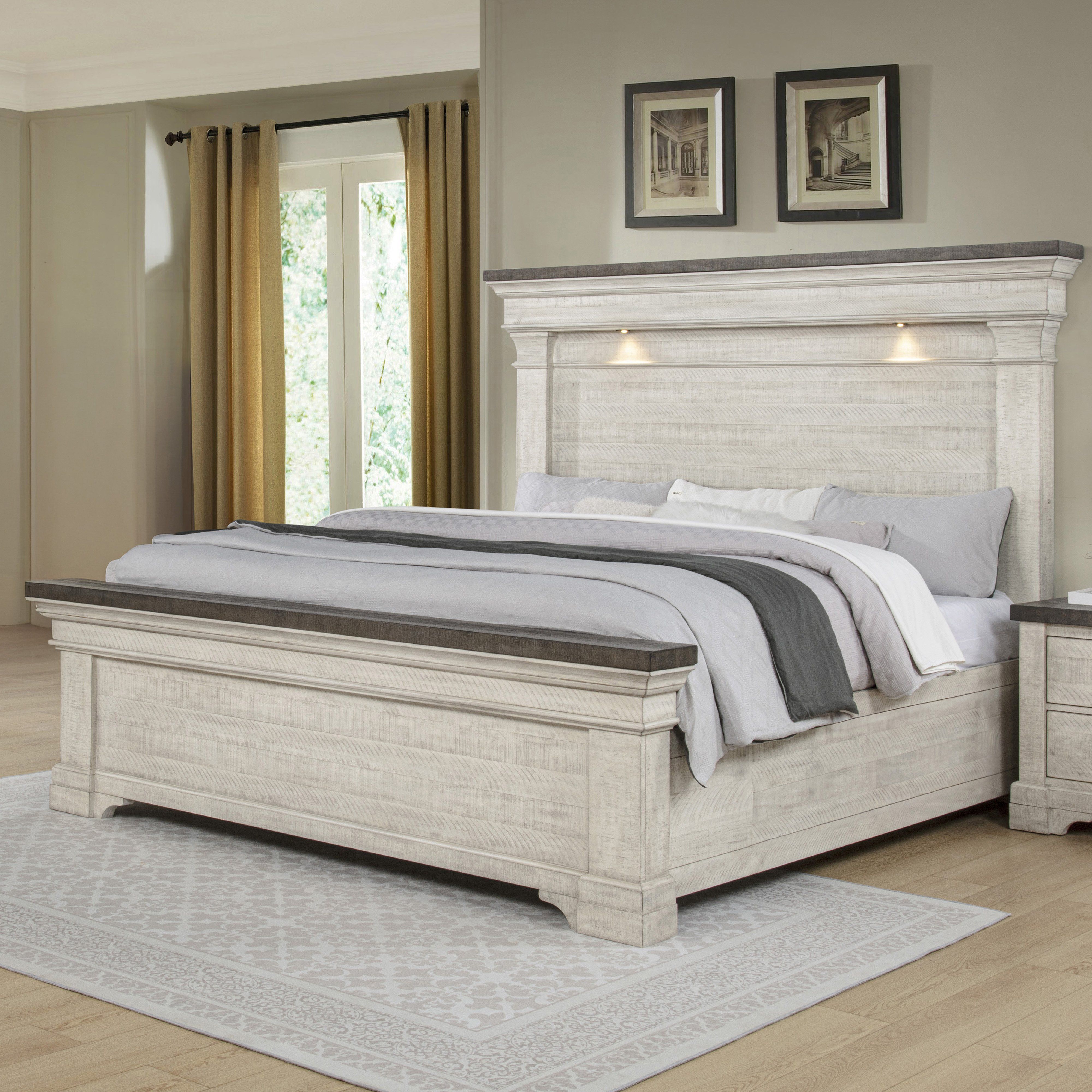 Augusta - 5/0 Queen Bed Only - Rustic White, light gray