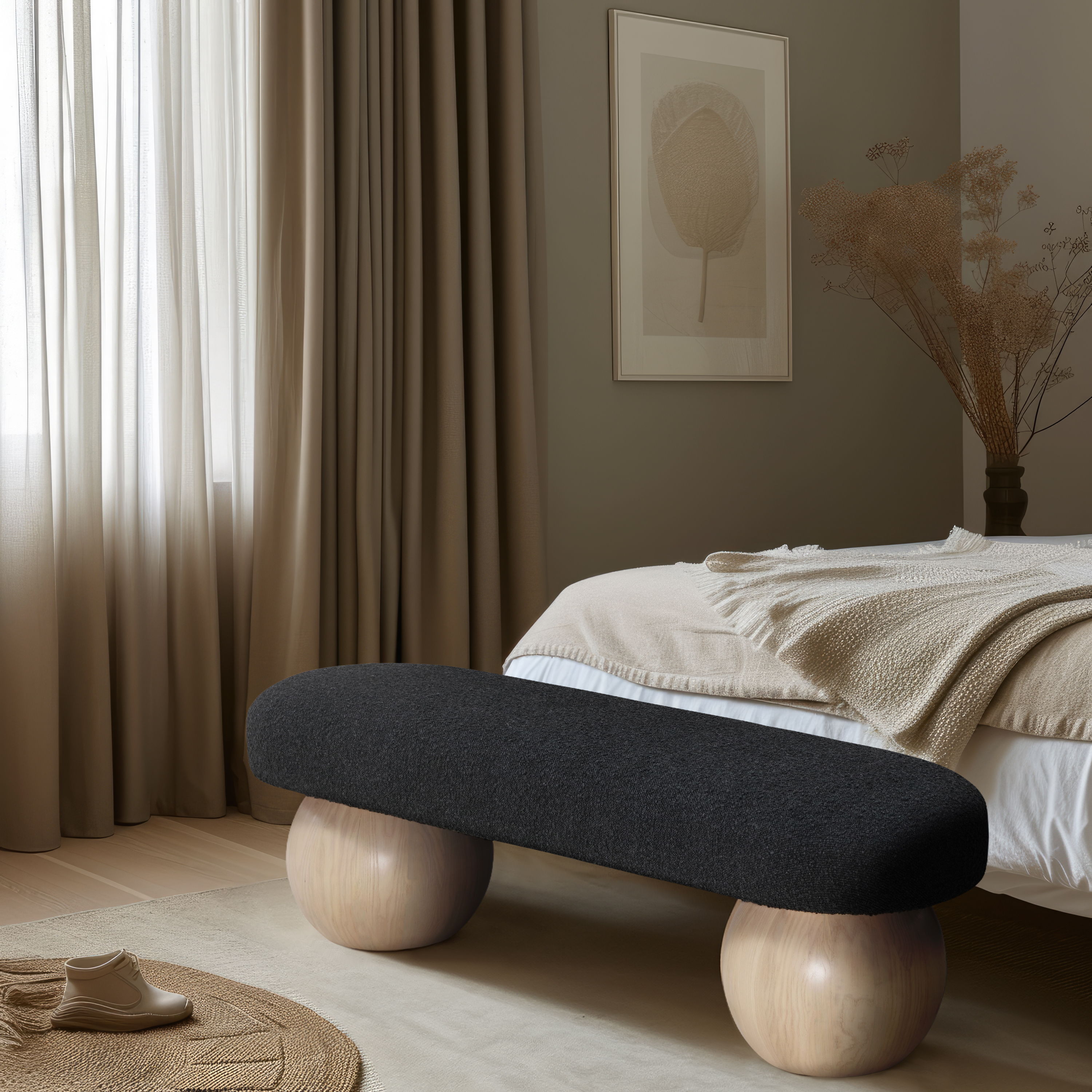 Bowie - Fabric Bench - Black
