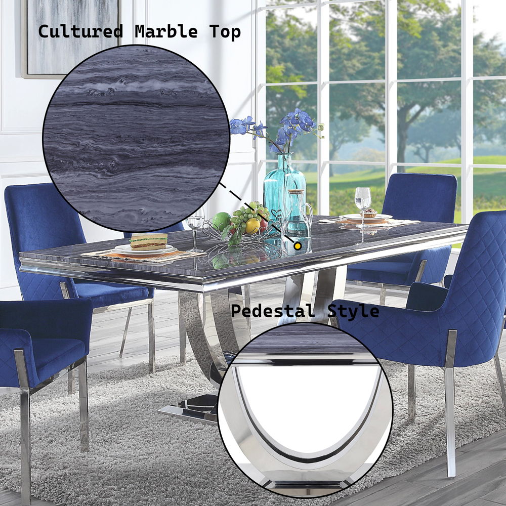Cambrie - Dining Table With Engineered Stone Top - Engineered Stone Top & Mirrored Silver, silver, view 4