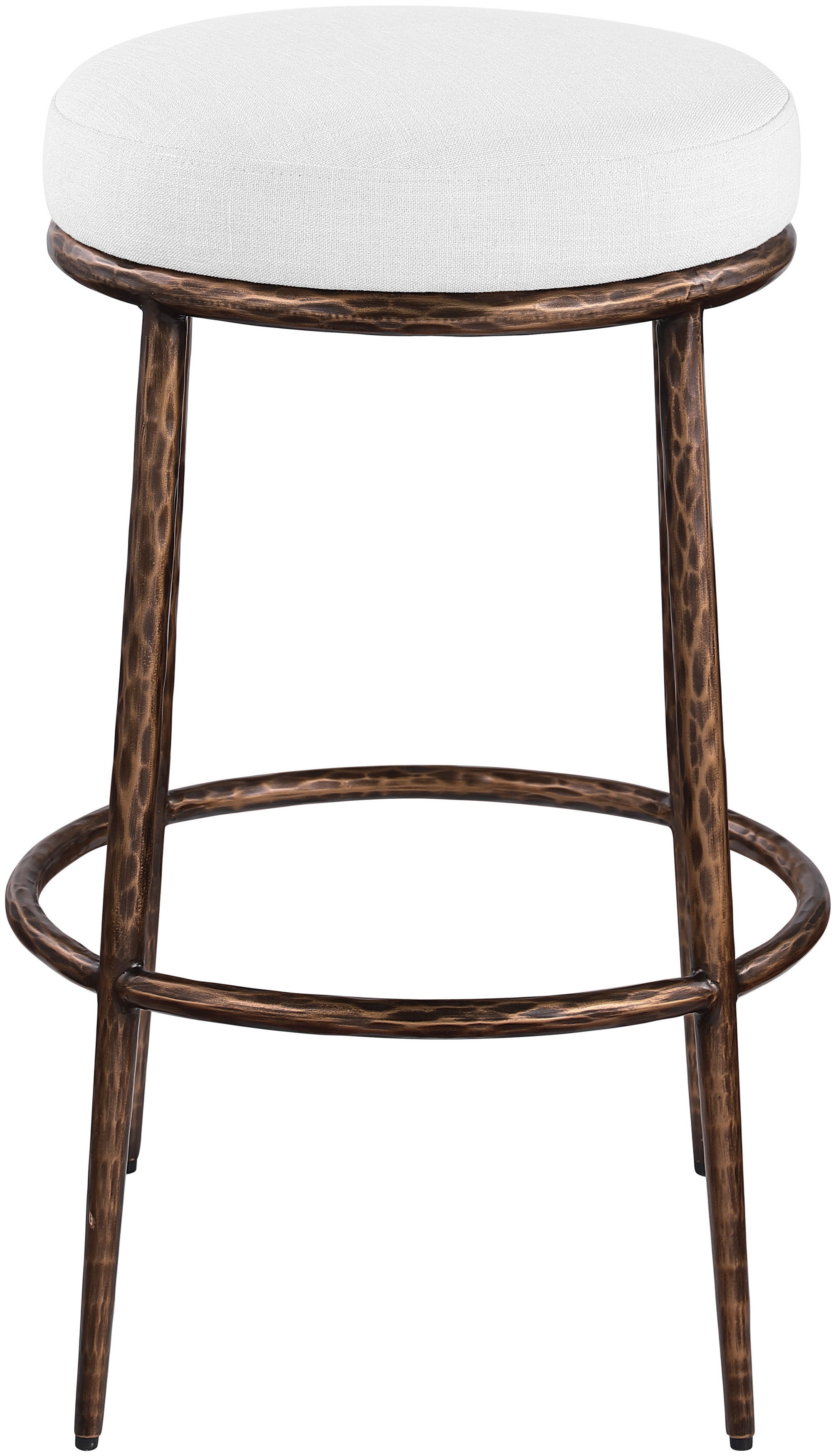Ferro - Performance Fabric Upholstered Backless Bar Stool - White / Antique Bronze