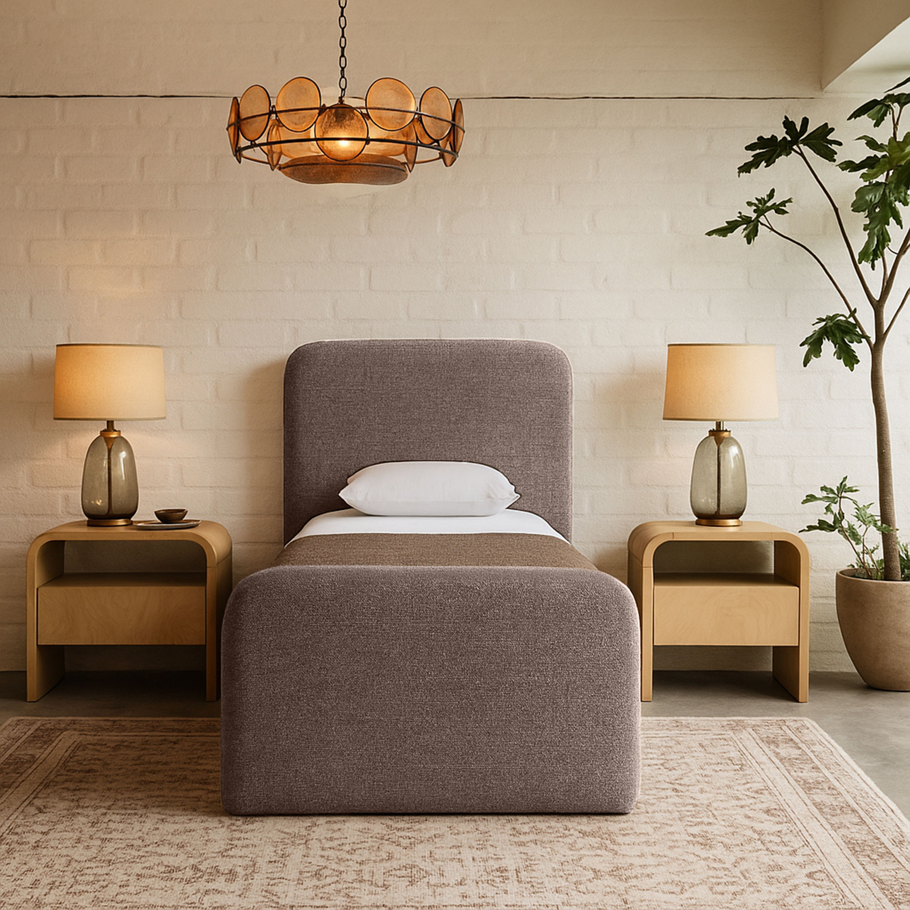 Fira - Linen Textured Fabric Upholstered Twin Bed - Brown