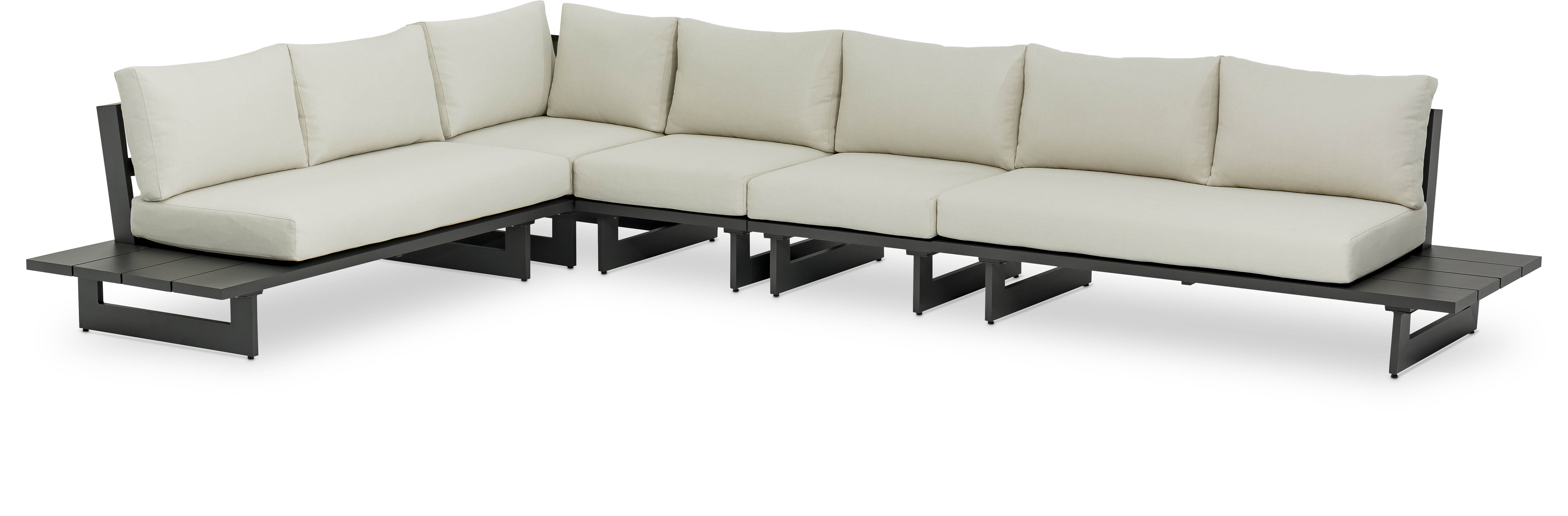 Maldives - 5 Piece Water Resistant Outdoor Patio Modular Left Arm Facing Sectional With Gray Base - Cream