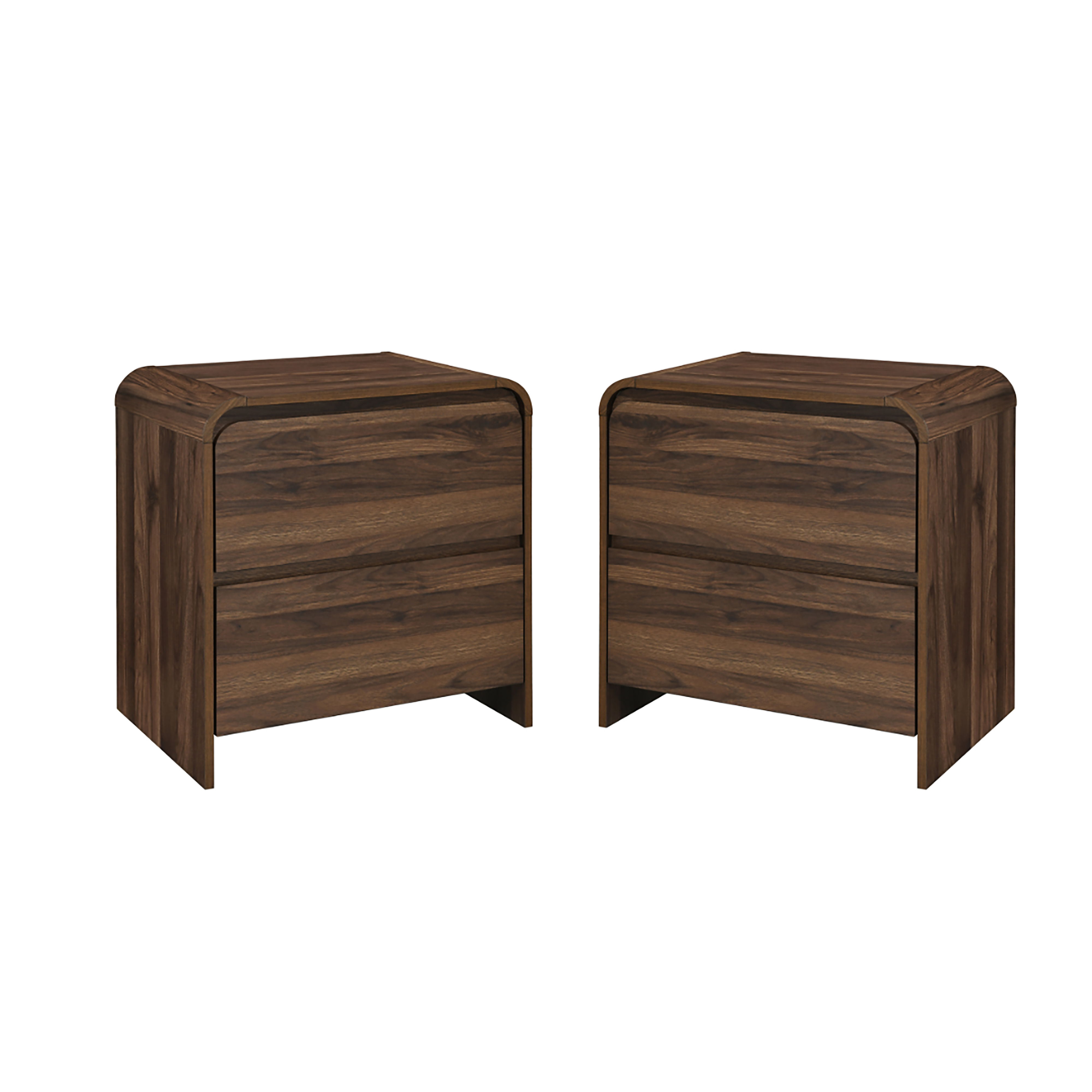 Mara - Two Drawer End Table / Bedside Table (Set of 2) - Walnut