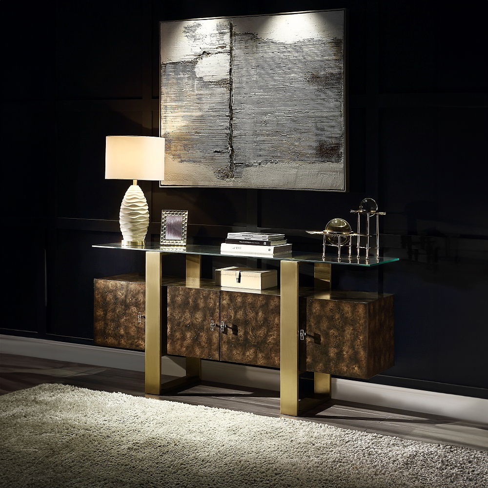 Mabyn - Console Cabinet - Brass & Antique Brown, dark brown
