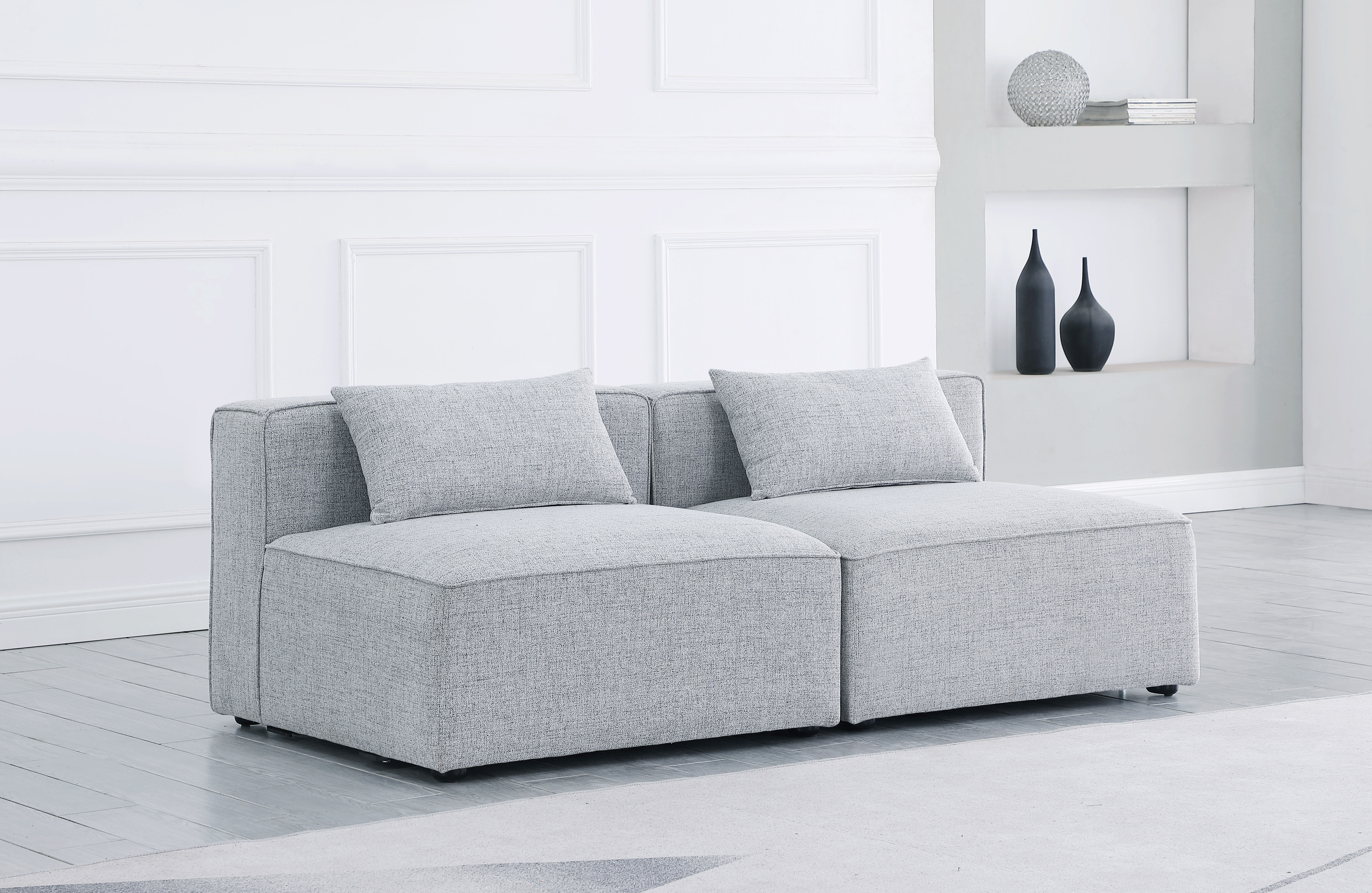 Cube - Linen Modular 2 Piece Armless Sofa - Gray