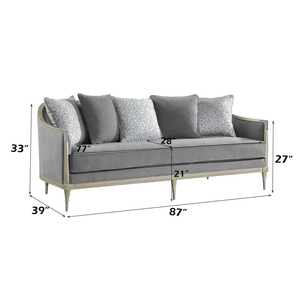 Fernando - Sofa With 5 Pillows - Gray Chenille & Champagne, gray, view 5