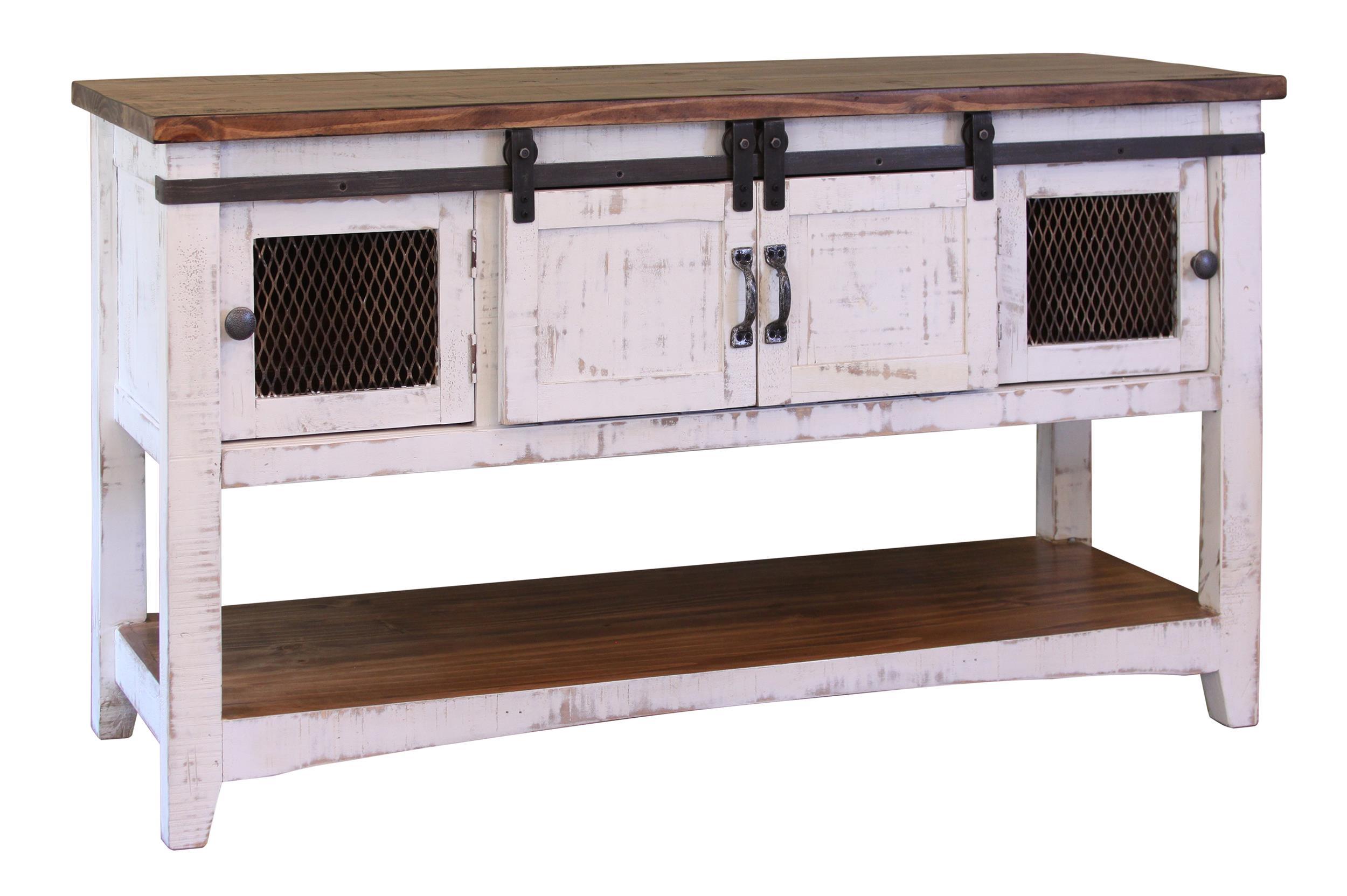 International Furniture Direct Pueblo White - Sofa Table - Antiqued White / Brown