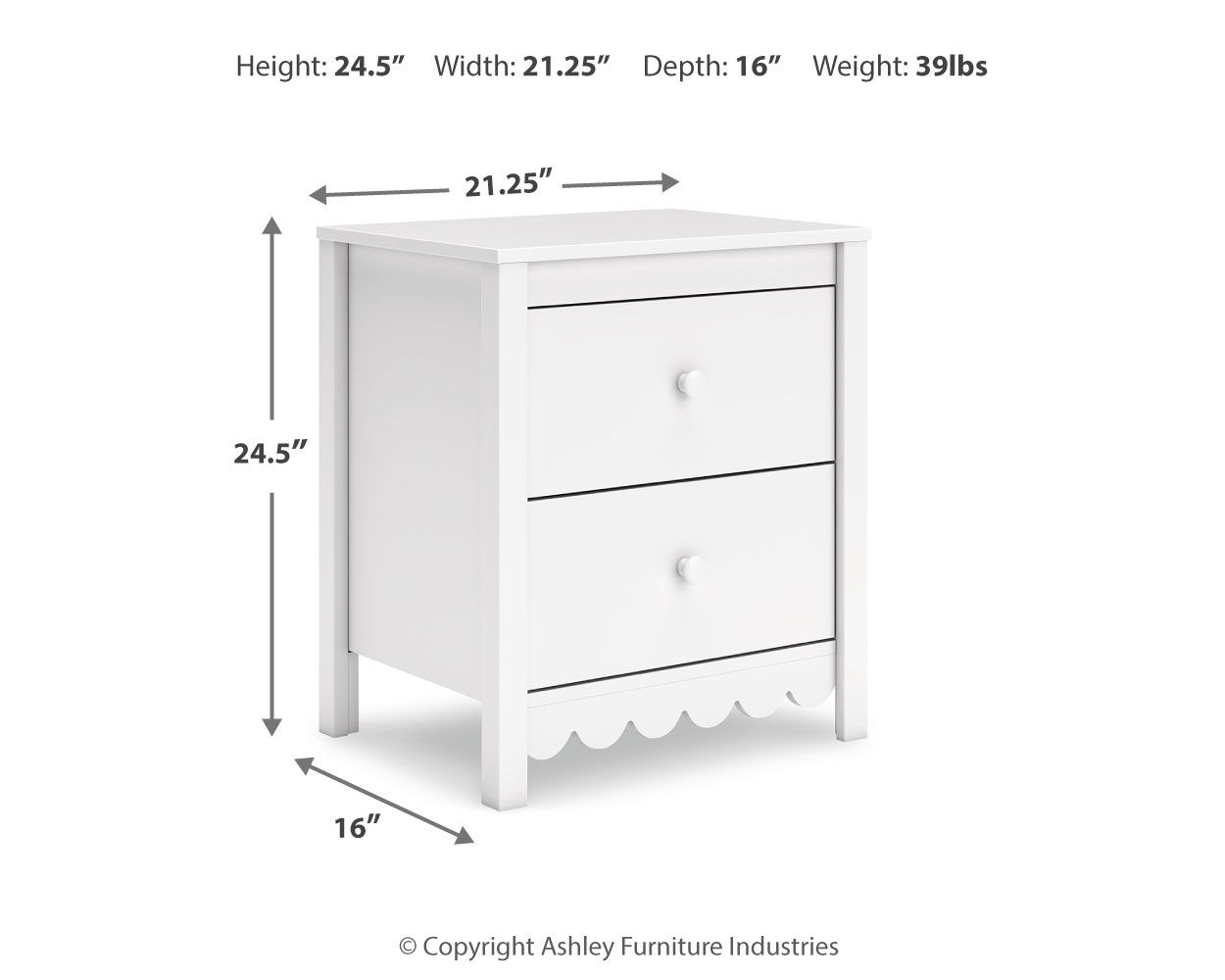Hallityn - Two Drawer Night Stand - White, white, view 4