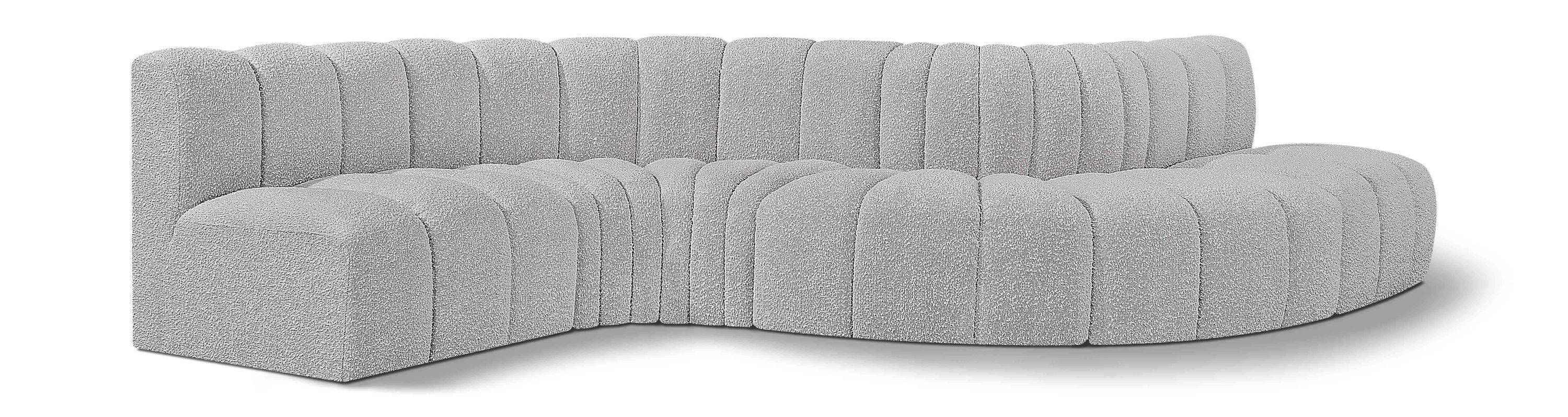 Arc - Boucle Fabric 6 Piece Curved Modular Sofa - Gray