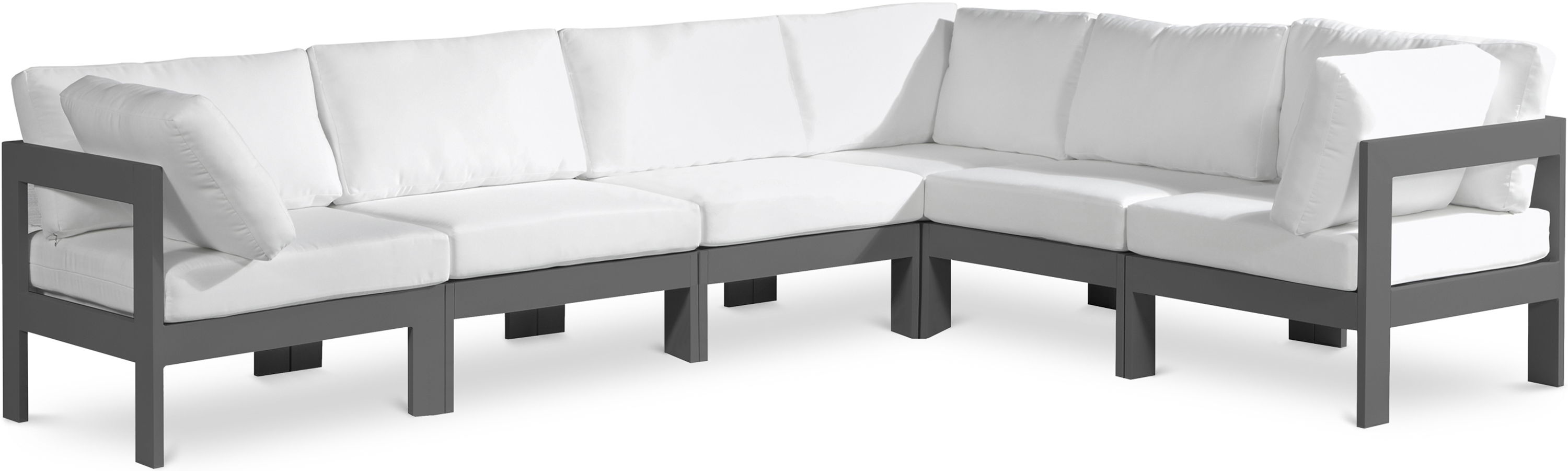 Nizuc - Outdoor Patio 6 Piece Modular Sectional With Gray Frame - White