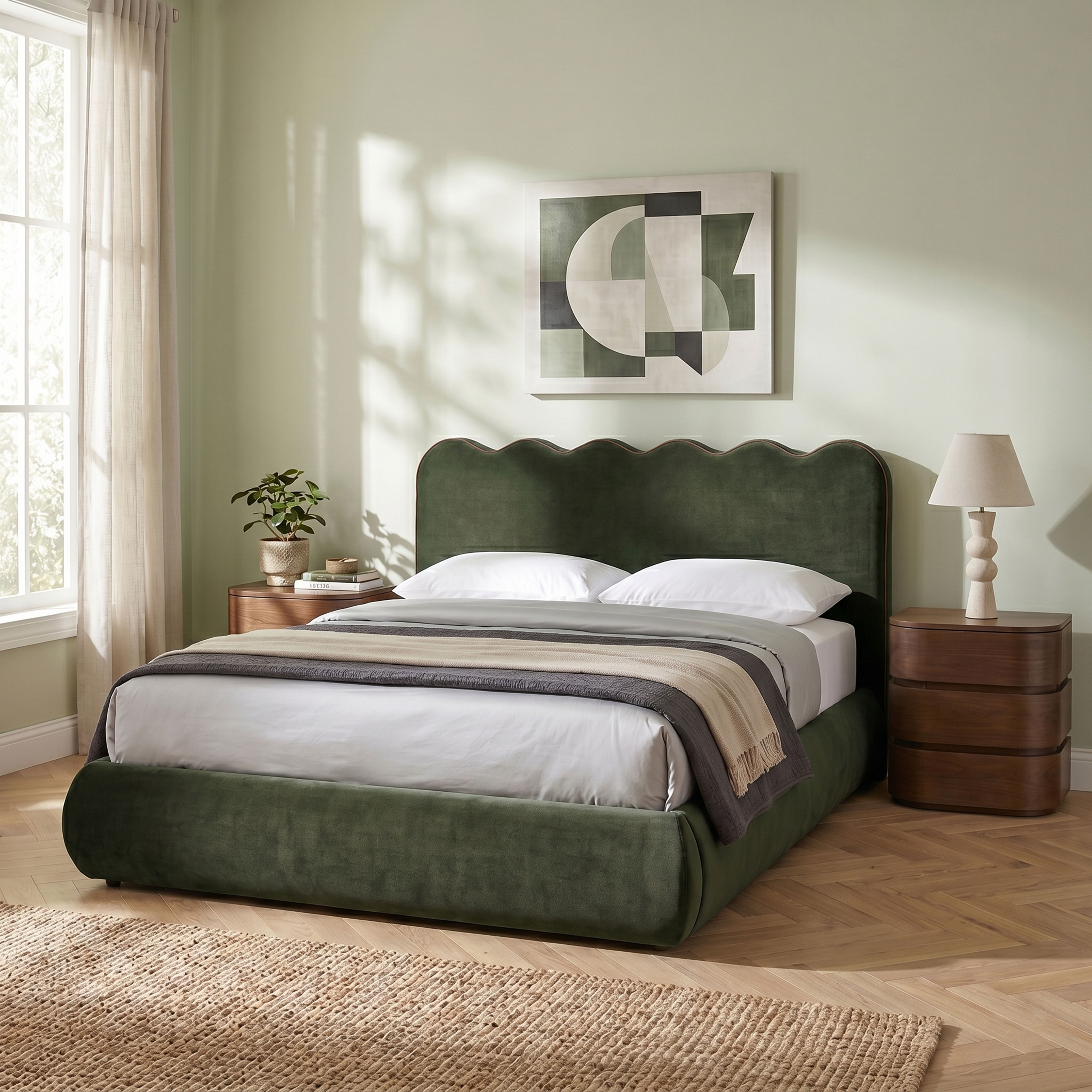 Tempo - Velvet Upholstered Full Bed - Green
