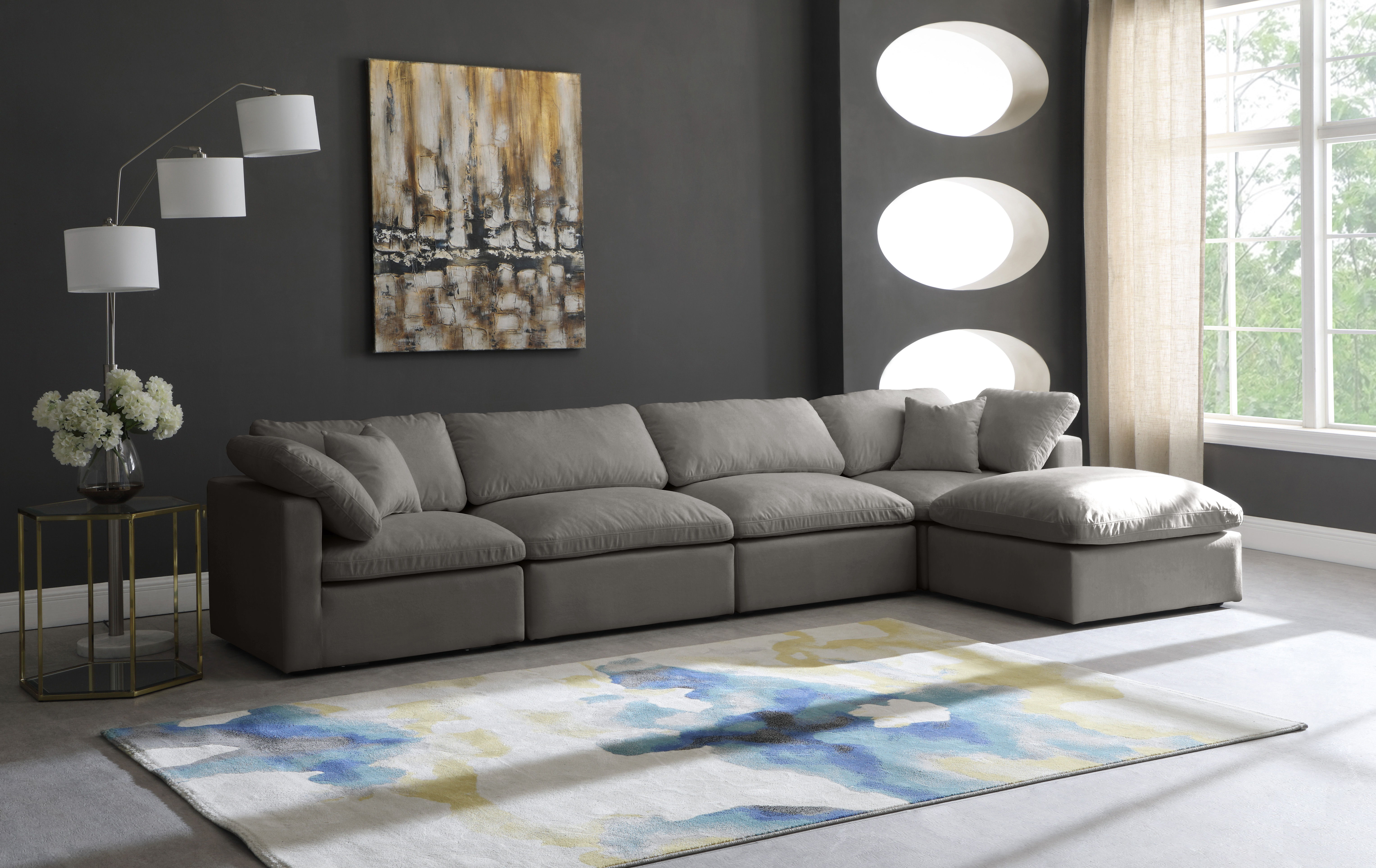 Plush - 5 Piece Modular Sectional With Chaise - Gray