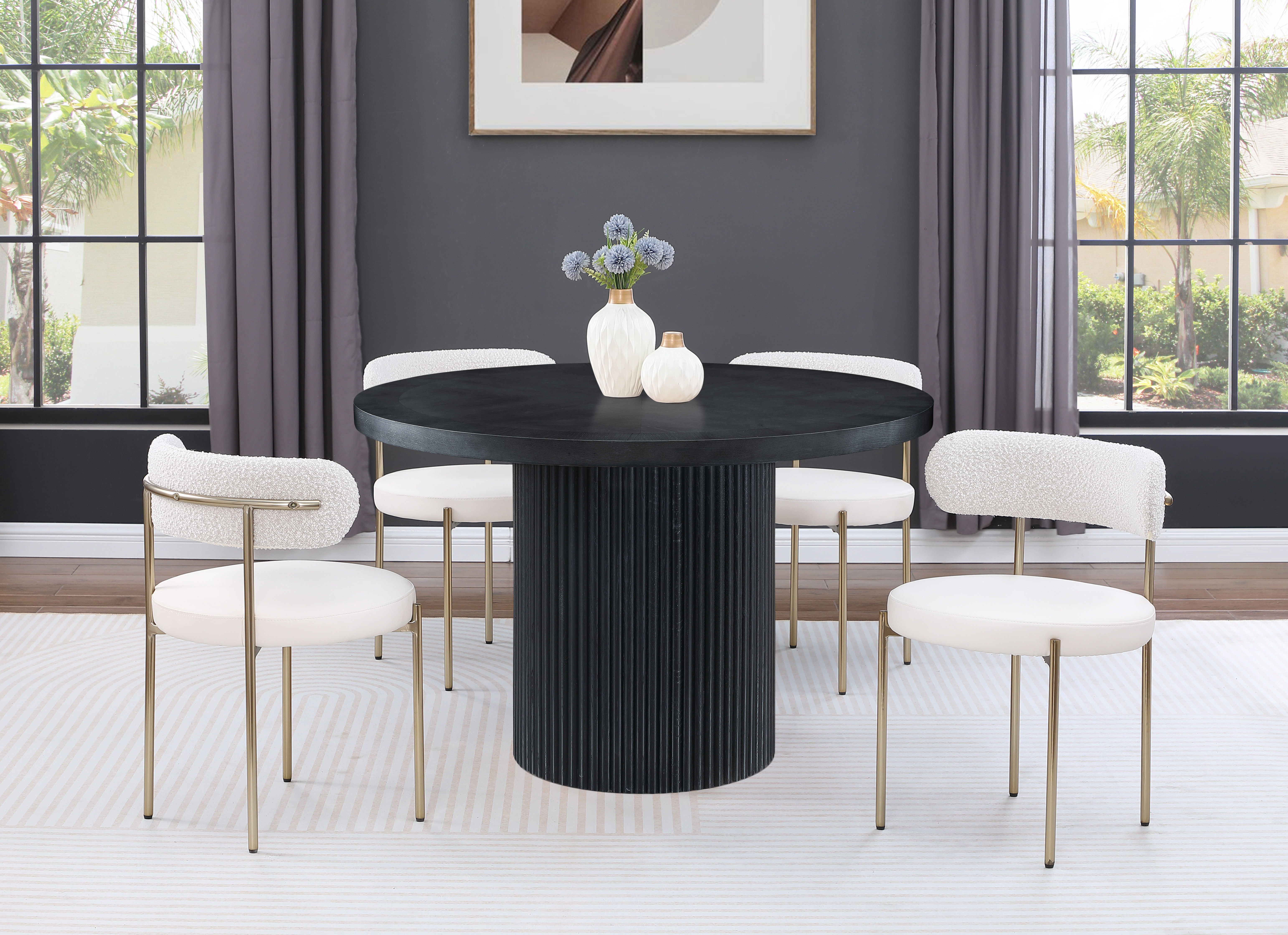 Belinda - Wood Oak Veneer Dining Table - Black