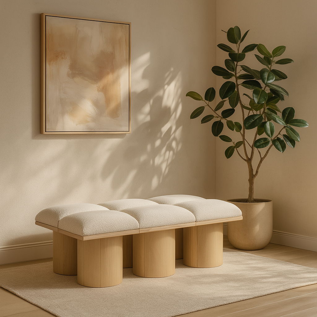 Pavilion - 54" 6 Piece Modular Bench With Natural Base - Cream