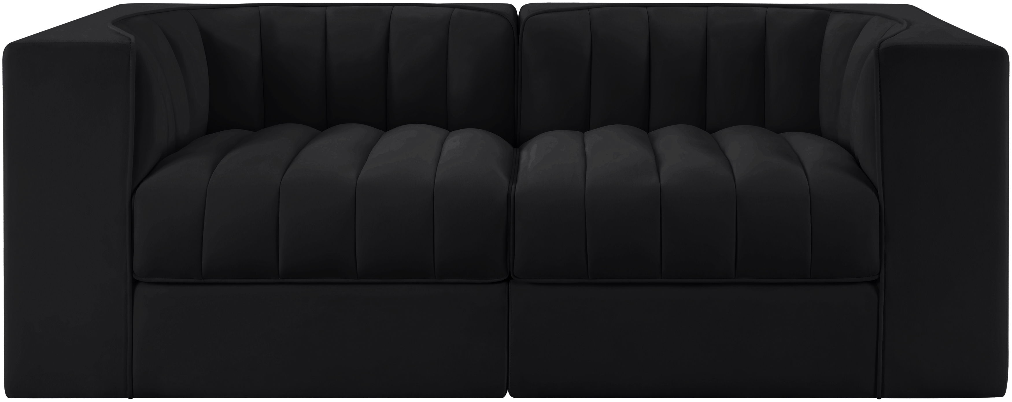 Rummi - Velvet Performance Fabric Upholstered 2 Piece Modular Loveseat With Arms - Black