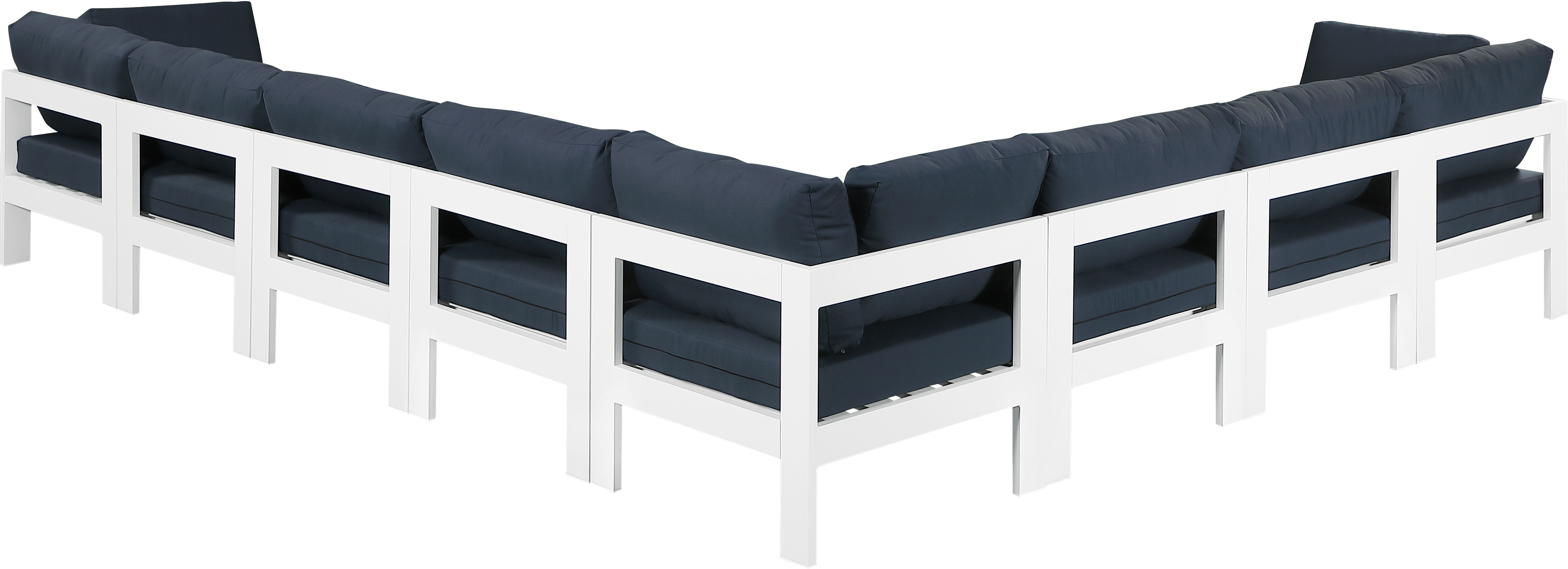 Nizuc - Outdoor Patio 8 Piece Modular Sectional With White Frame - Navy