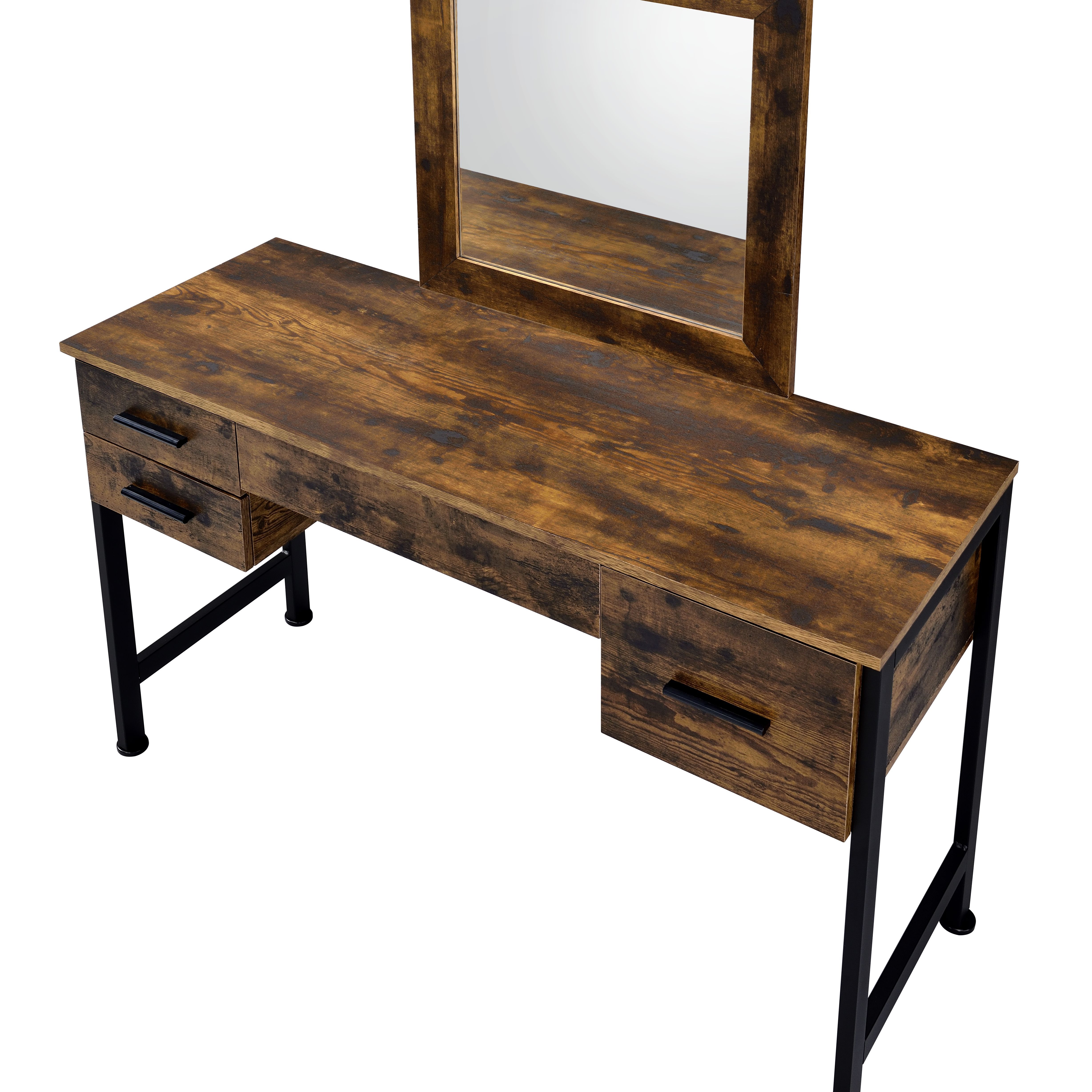 Juvanth - Vanity Desk & Mirror - Rustic Oak & Black, dark brown, view 7