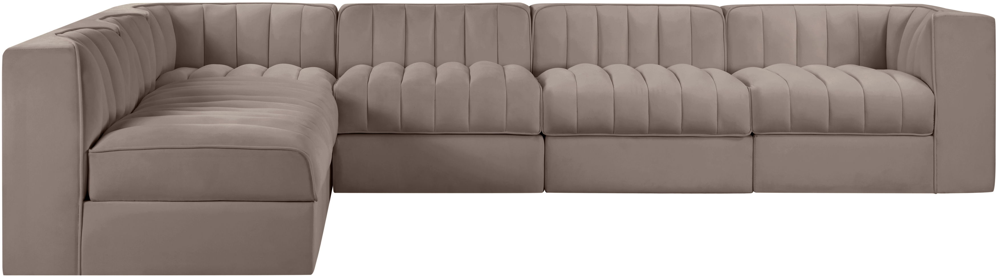 Rummi - Velvet Performance Fabric Upholstered 6 Piece Modular Sectional - Taupe
