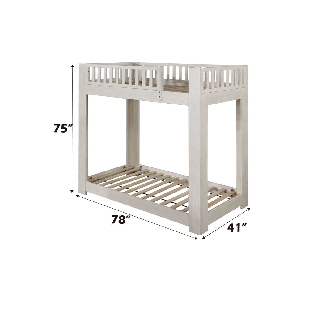 Cedro - Twin Over Twin Bunk Bed - Weathered White, white, view 3