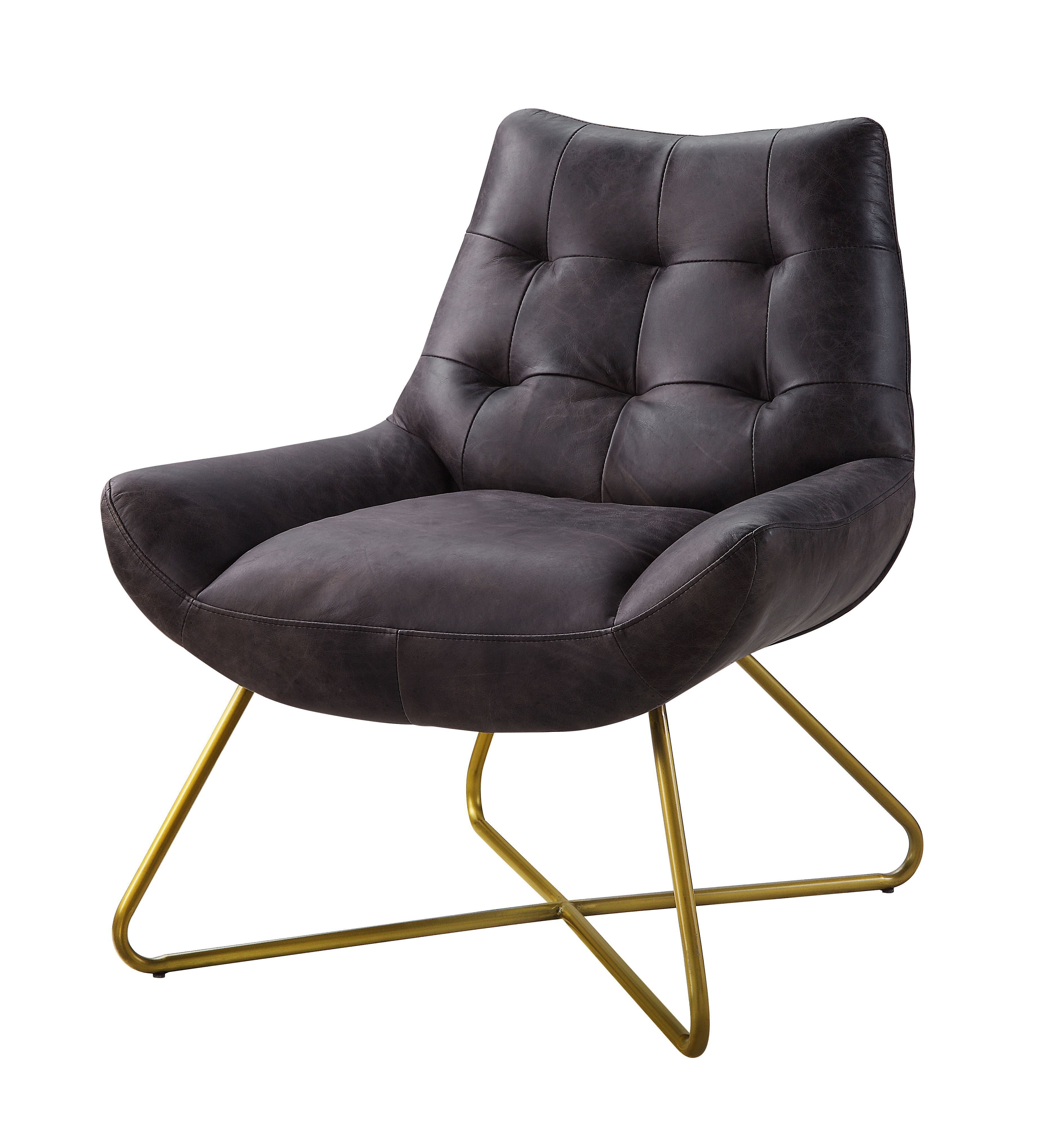 Dhalsim - Accent Chair - Antique Ebony Top Grain Leather, black