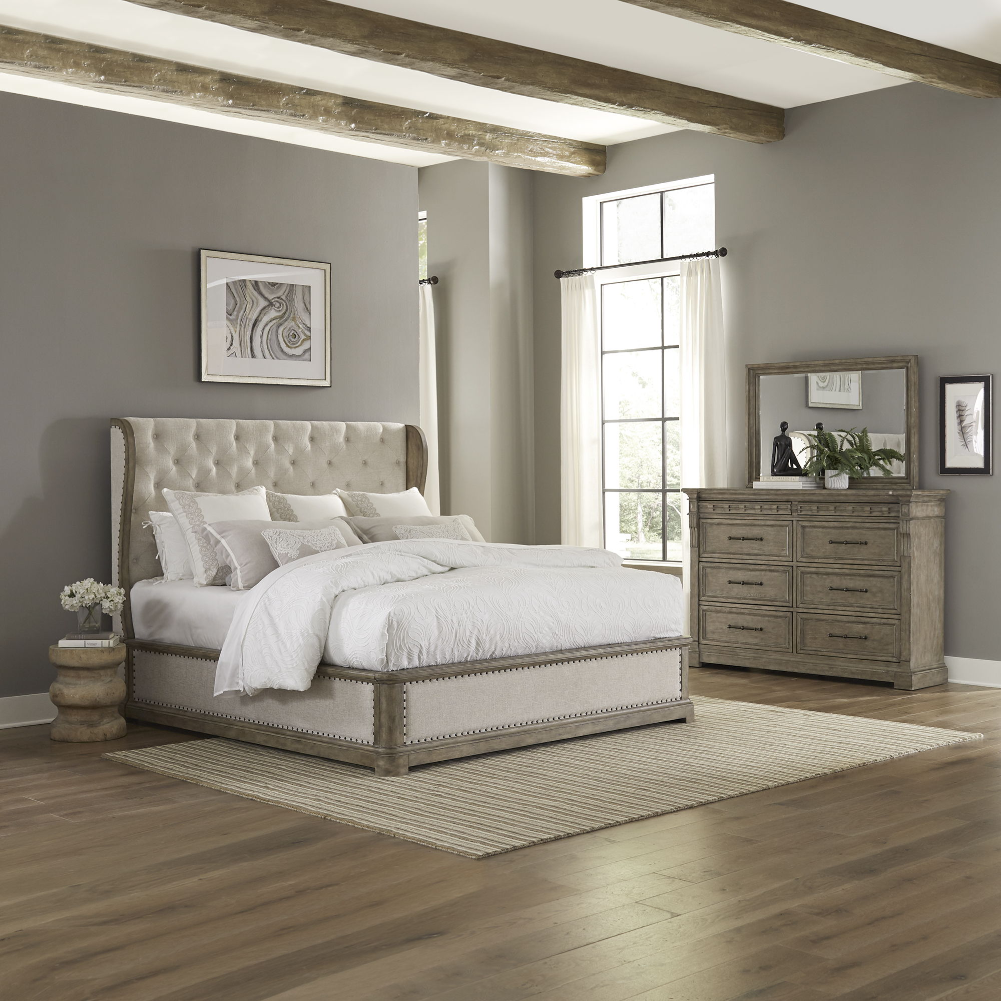 Liberty Furniture Town & Country - 3 Piece Bedroom Set (King Shelter Bed, Dresser & Mirror) - Medium Brown