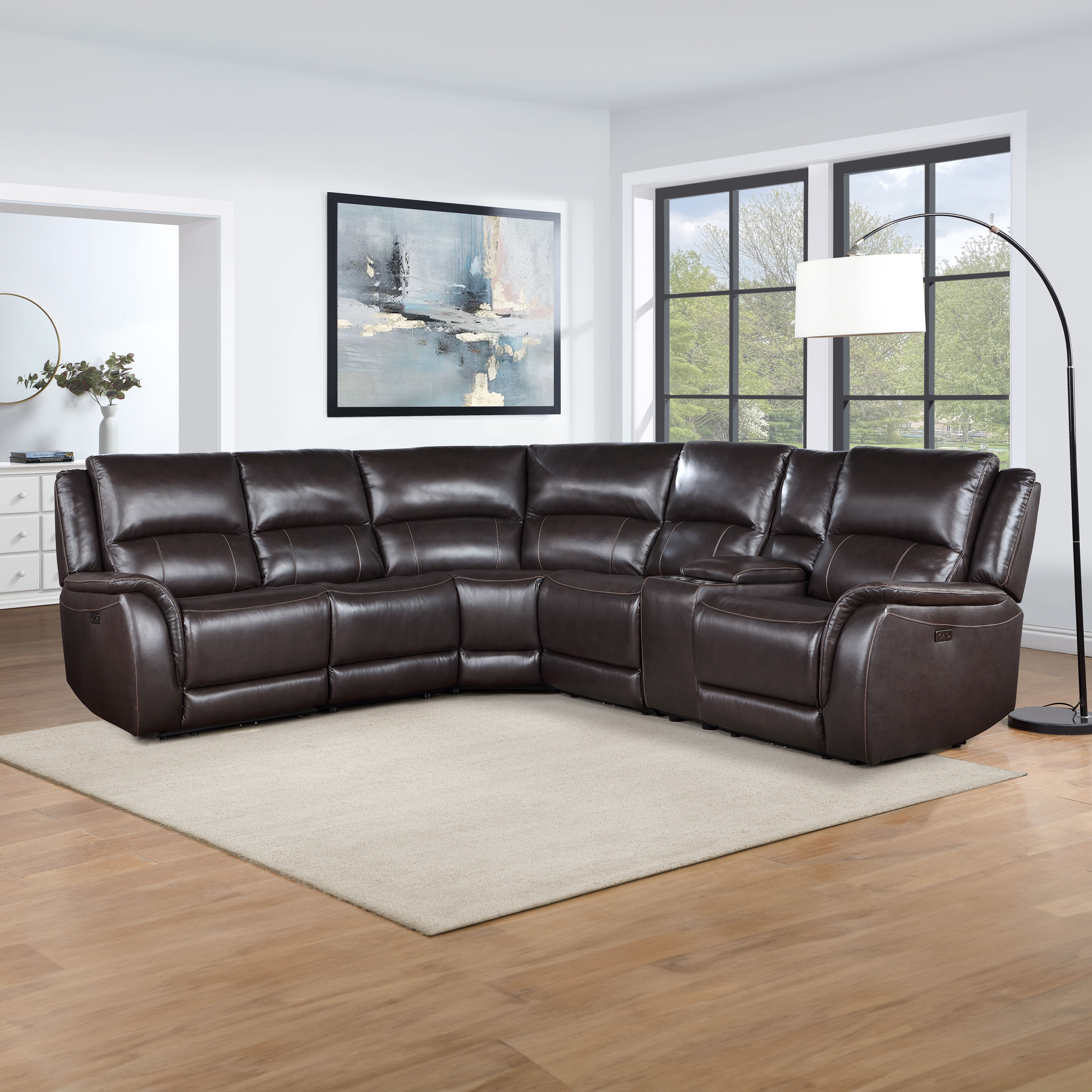 Alexandria - Leather 6 Piece Power Sectional - Gray