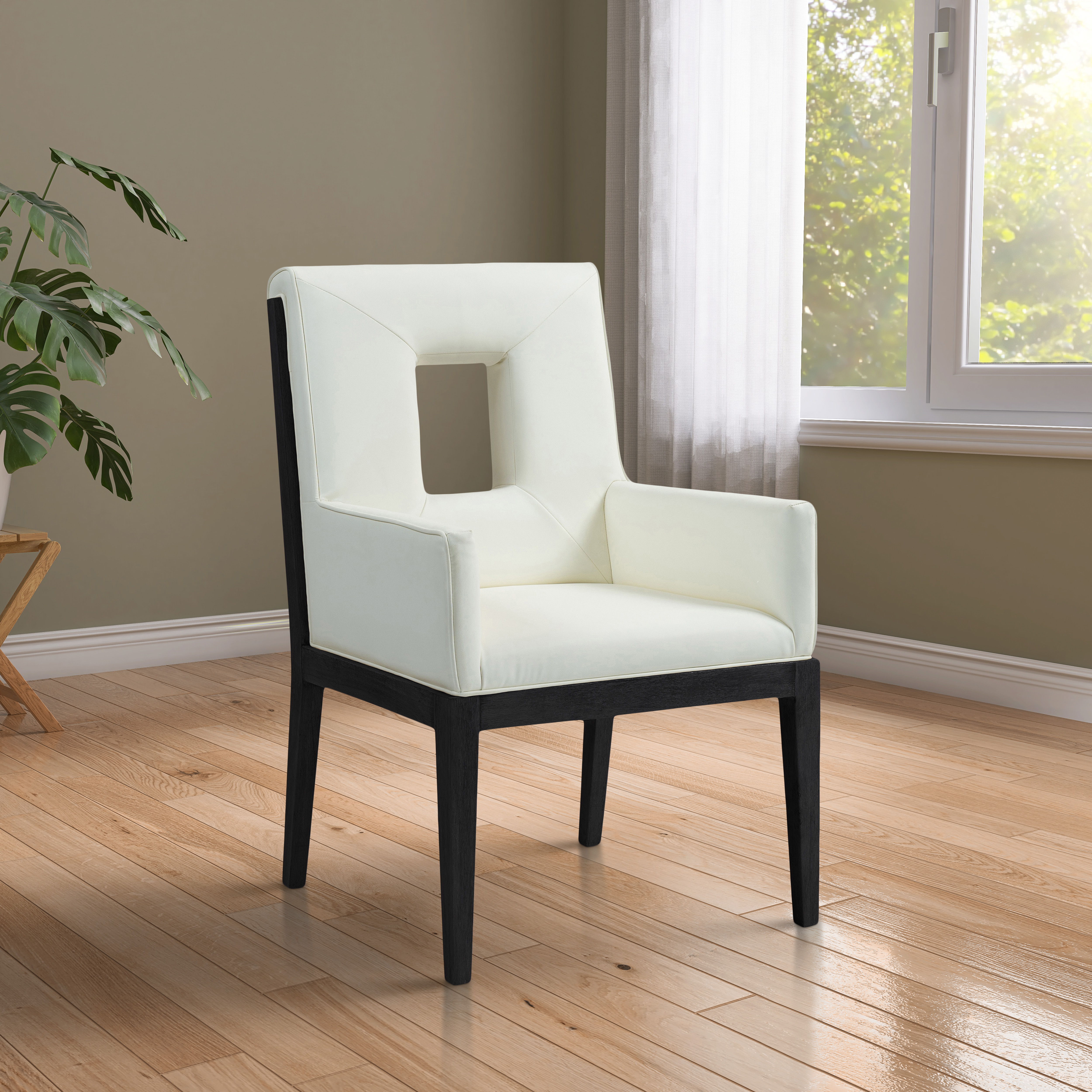 Gwendolyn - Faux Leather Dining Arm Chair With Black Frame - Cream