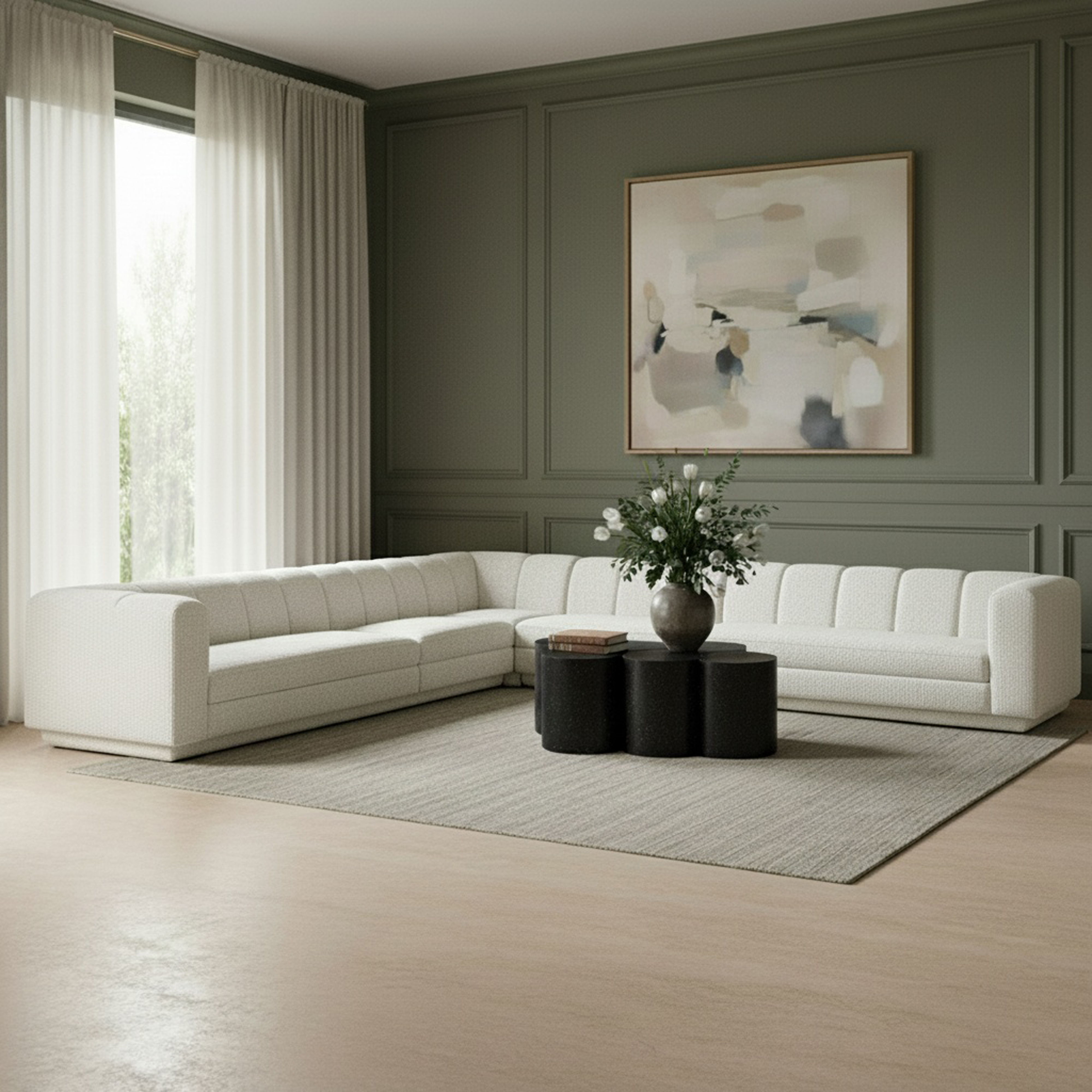 Modari - Fabric Upholstered 5 Piece Modular Sectional - Cream