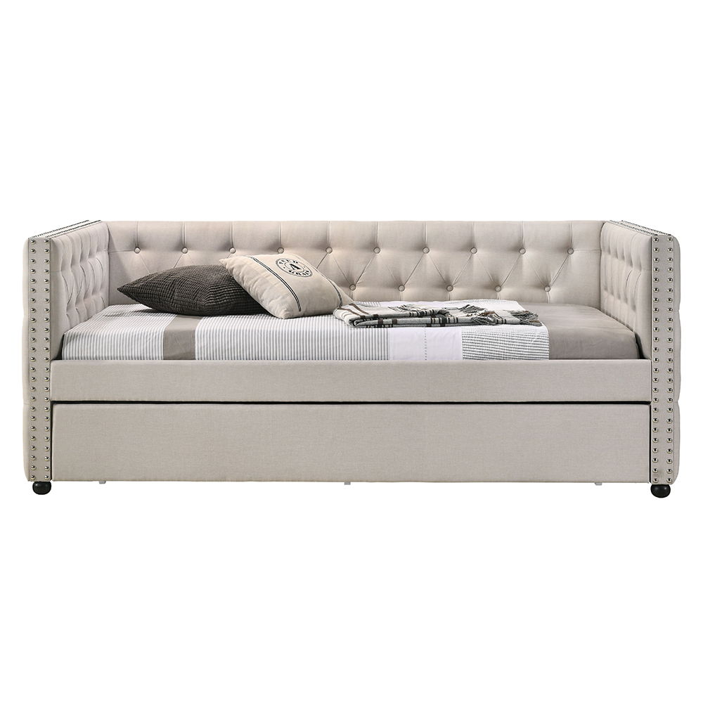 Romona - Twin Daybed With Trundle - Beige Fabric, beige, view 6