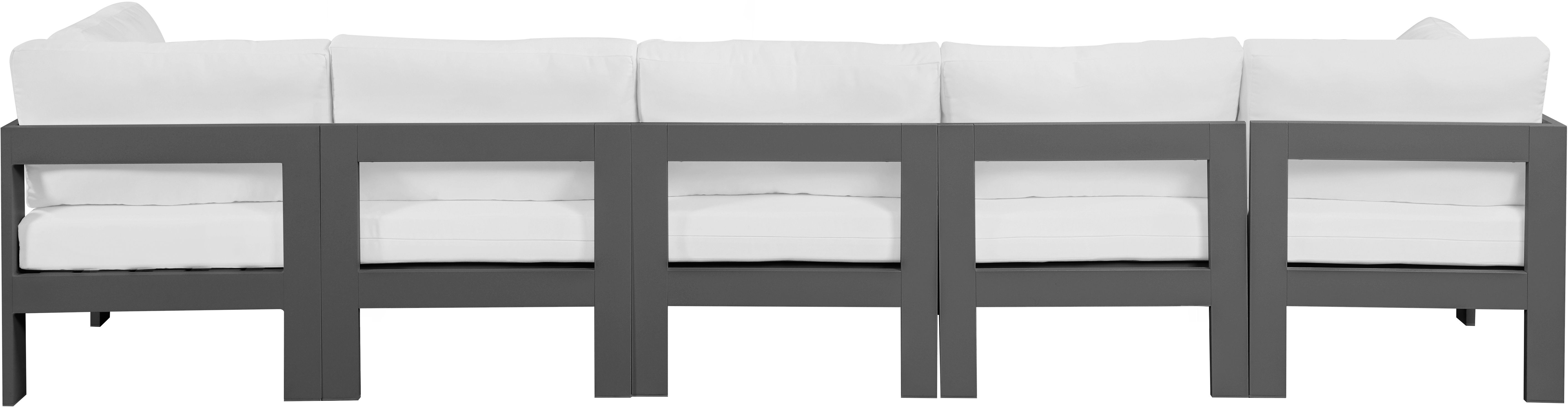 Nizuc - Outdoor Patio 5 Piece Modular Sofa With Gray Frame - White