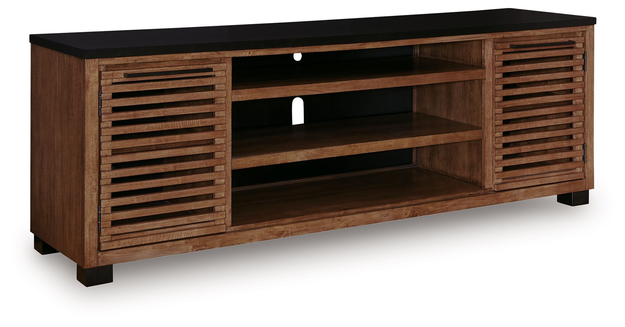 Kallari - XL TV Stand With Fireplace Option - Warm Brown / Black