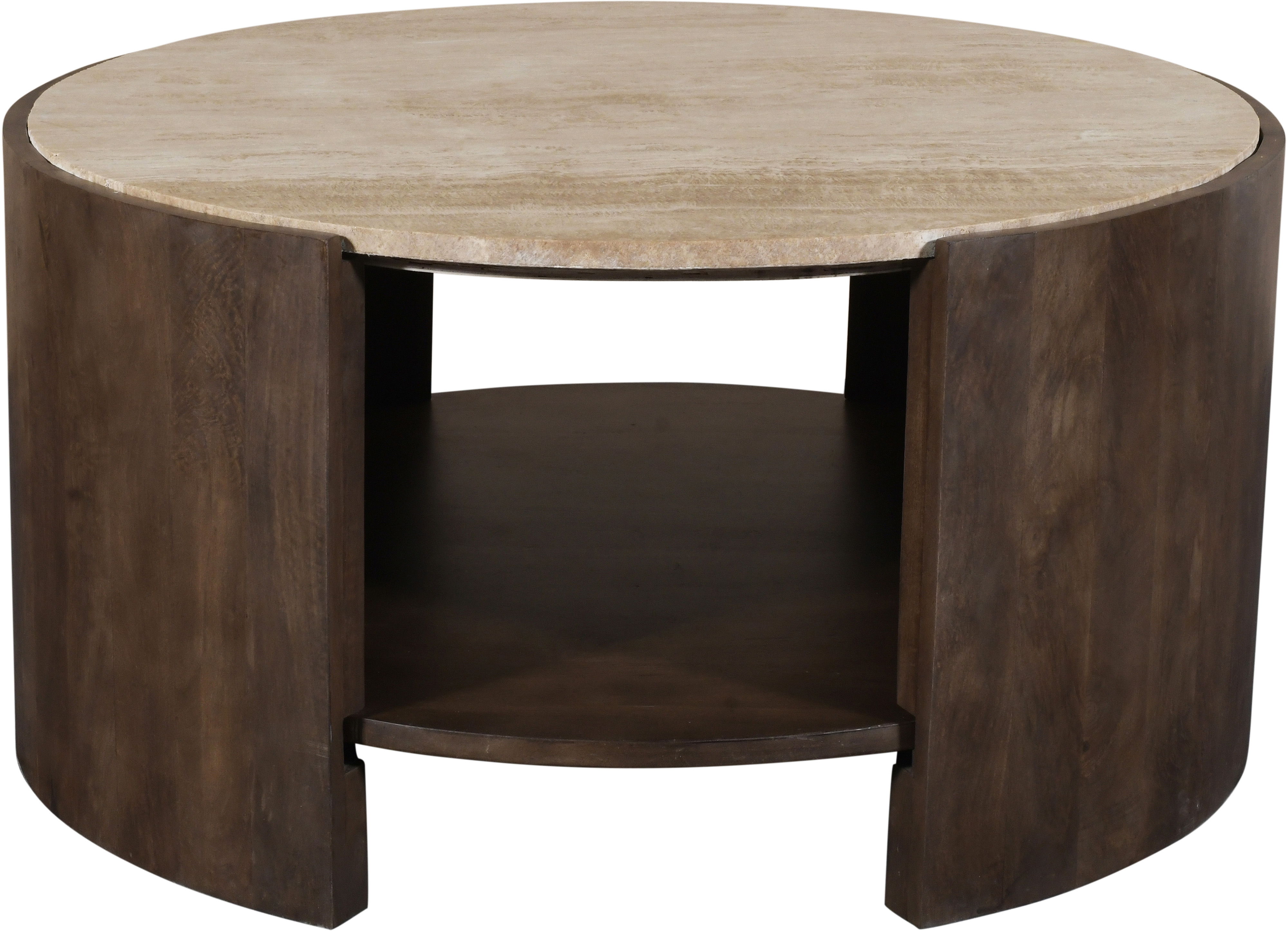 Solstice - Travertine And Mango Wood Coffee Table - Brown / Beige