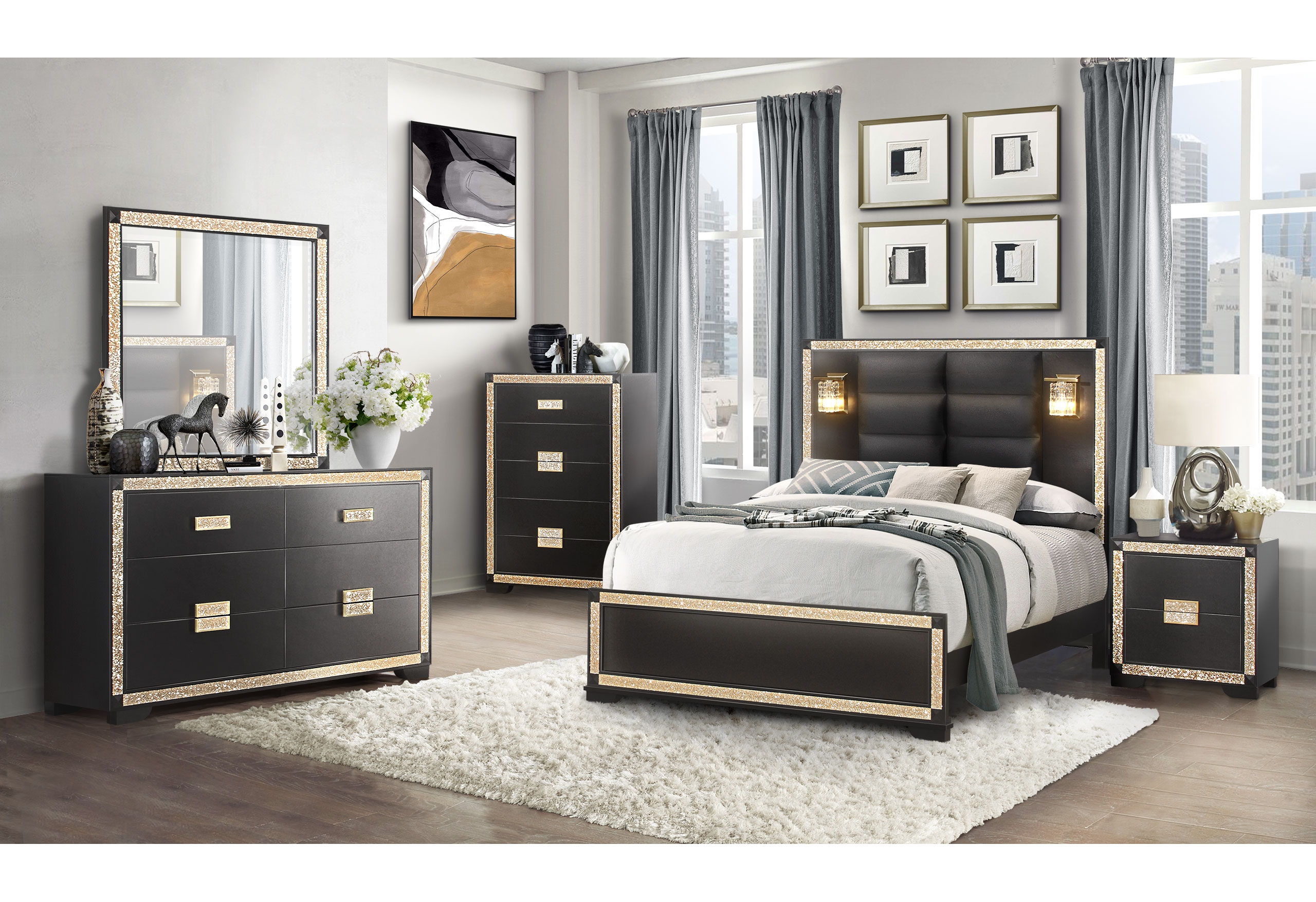King · 6 Pc · Bed, Dresser, Mirror, 2 Nightstands, Chest