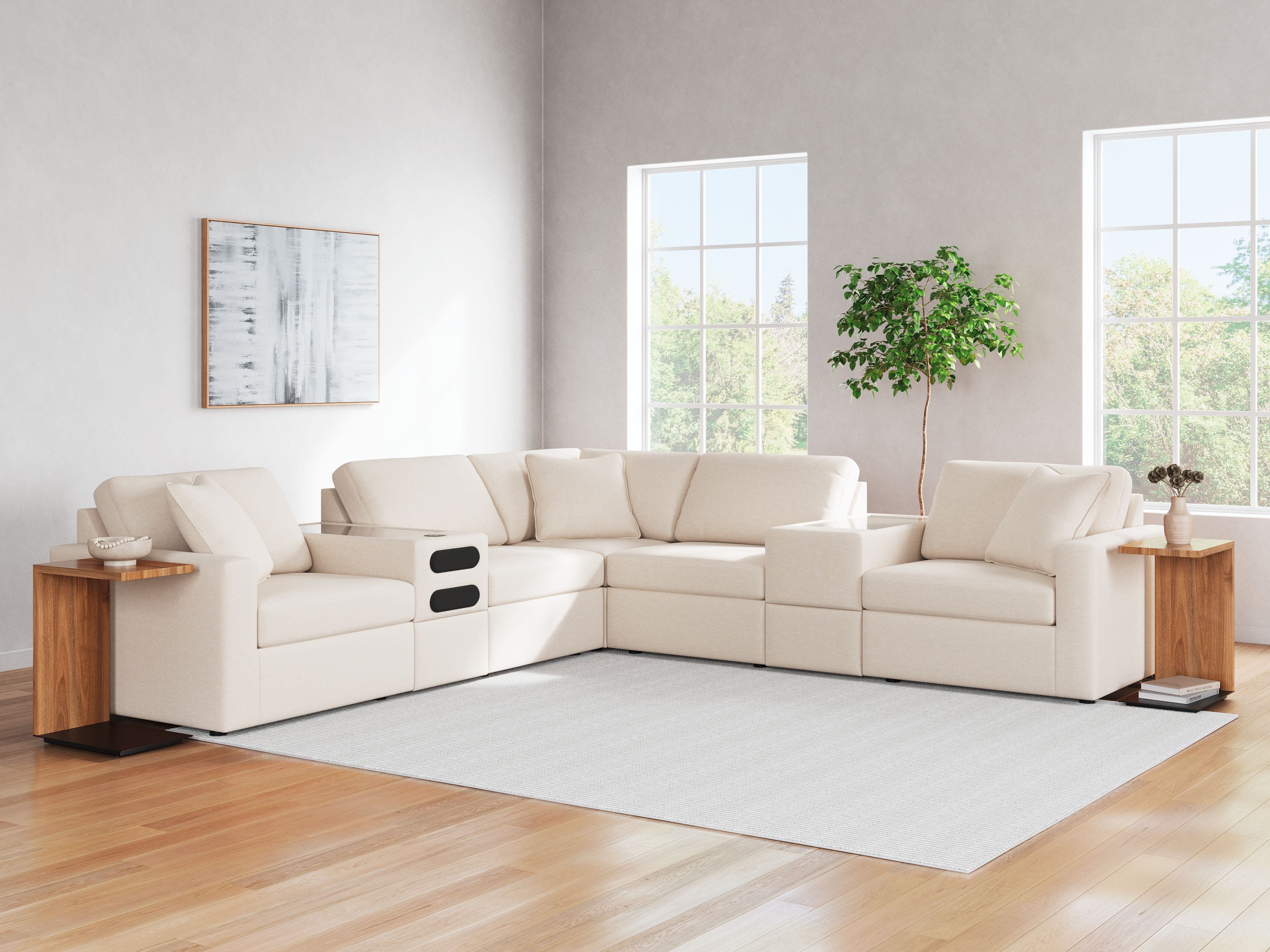 Modmax - 7-Piece Balanced Sectional With Audio And Storage Consoles - Oyster