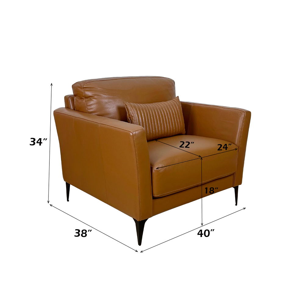 Tussio - Chair With Pillow - Saddle Tan Leather, orange, view 3