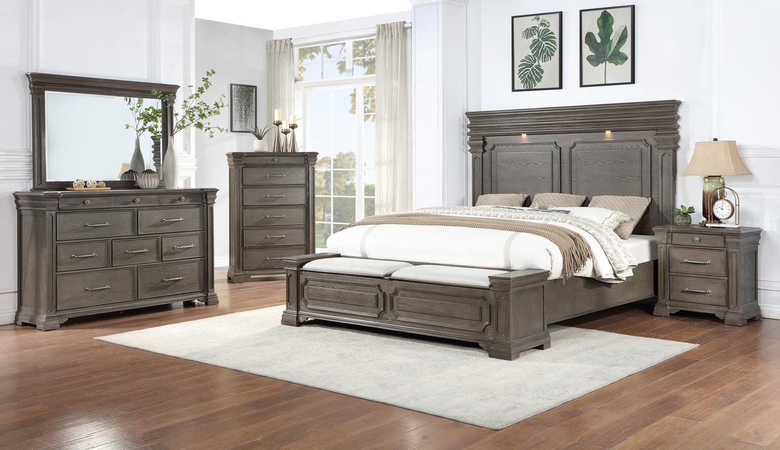 B067 - 3 Piece Bedroom Set (Queen Bed, Dresser, Mirror) - Dark Gray