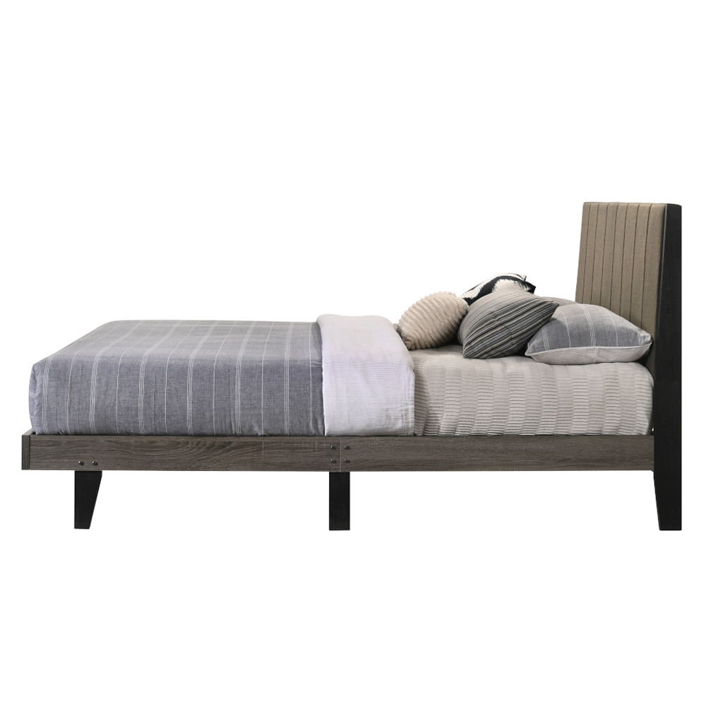 Valdemar - Queen Bed - Brown Fabric & Weathered Gray, dark brown, view 3