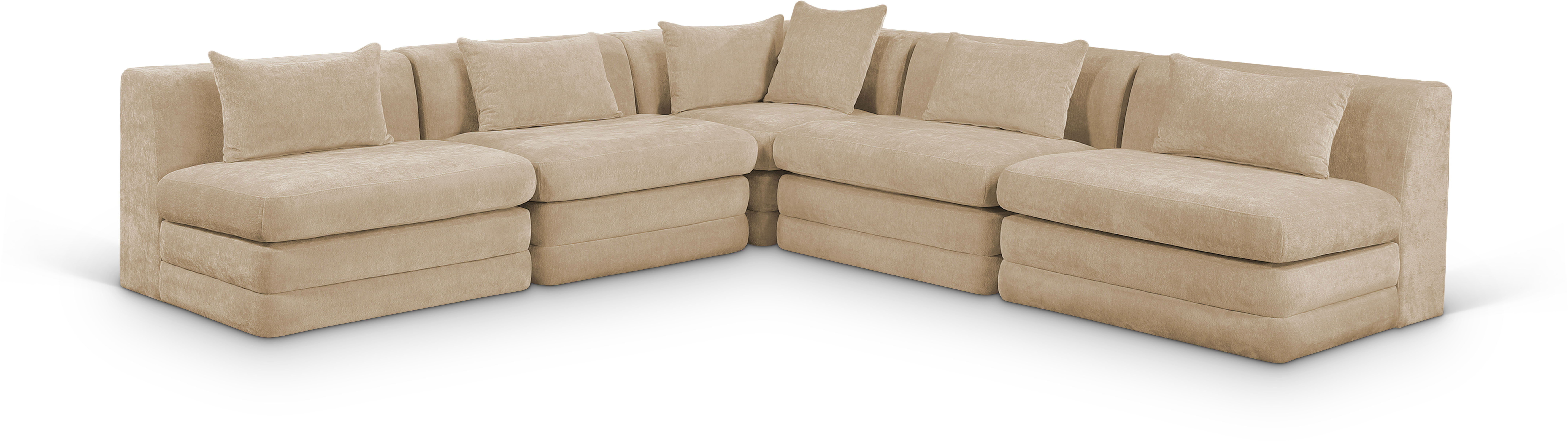 Stellar - 5 Piece Chenille Fabric 114" Upholstered Modular Sectional - Beige