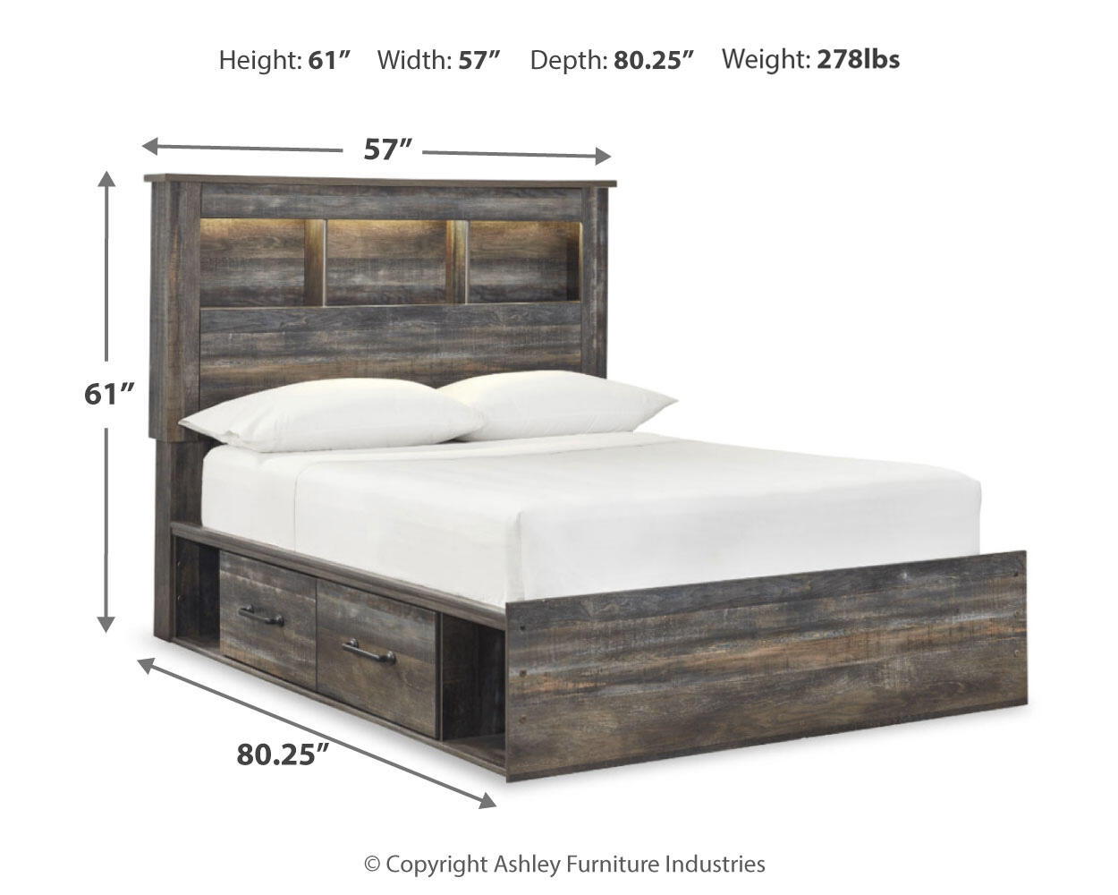 Drystan - Full Bookcase Bed With 4 Storage Drawers - Multi, dark gray, view 3