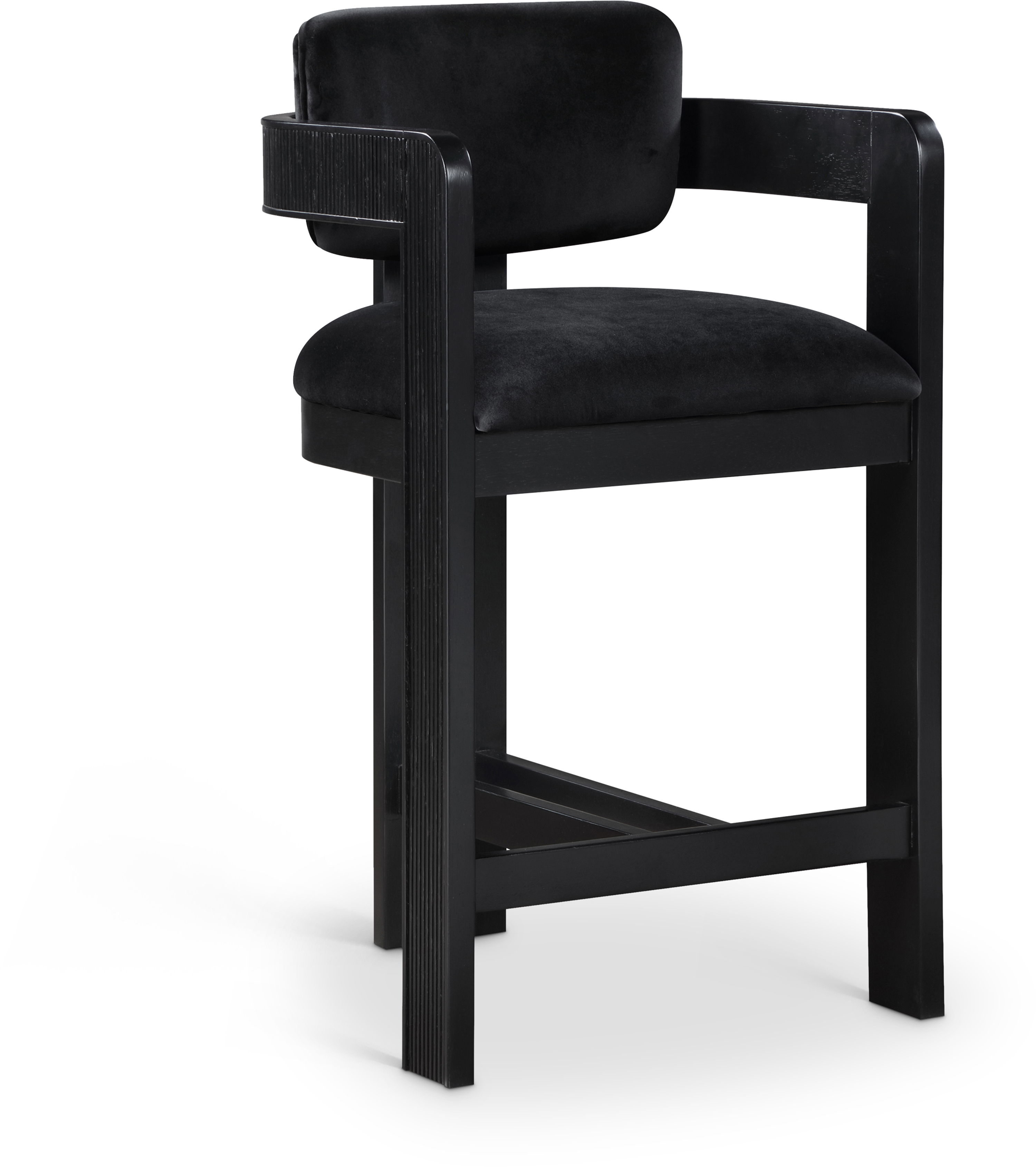 Sacha - Velvet Stool With Black Base - Black