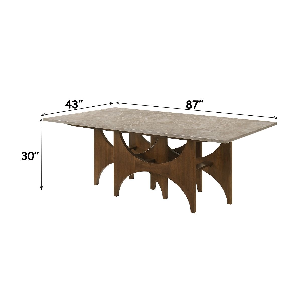 Oleia - Dining Table With Engineered Marble - Natural Marble & Walnut, gray, view 6