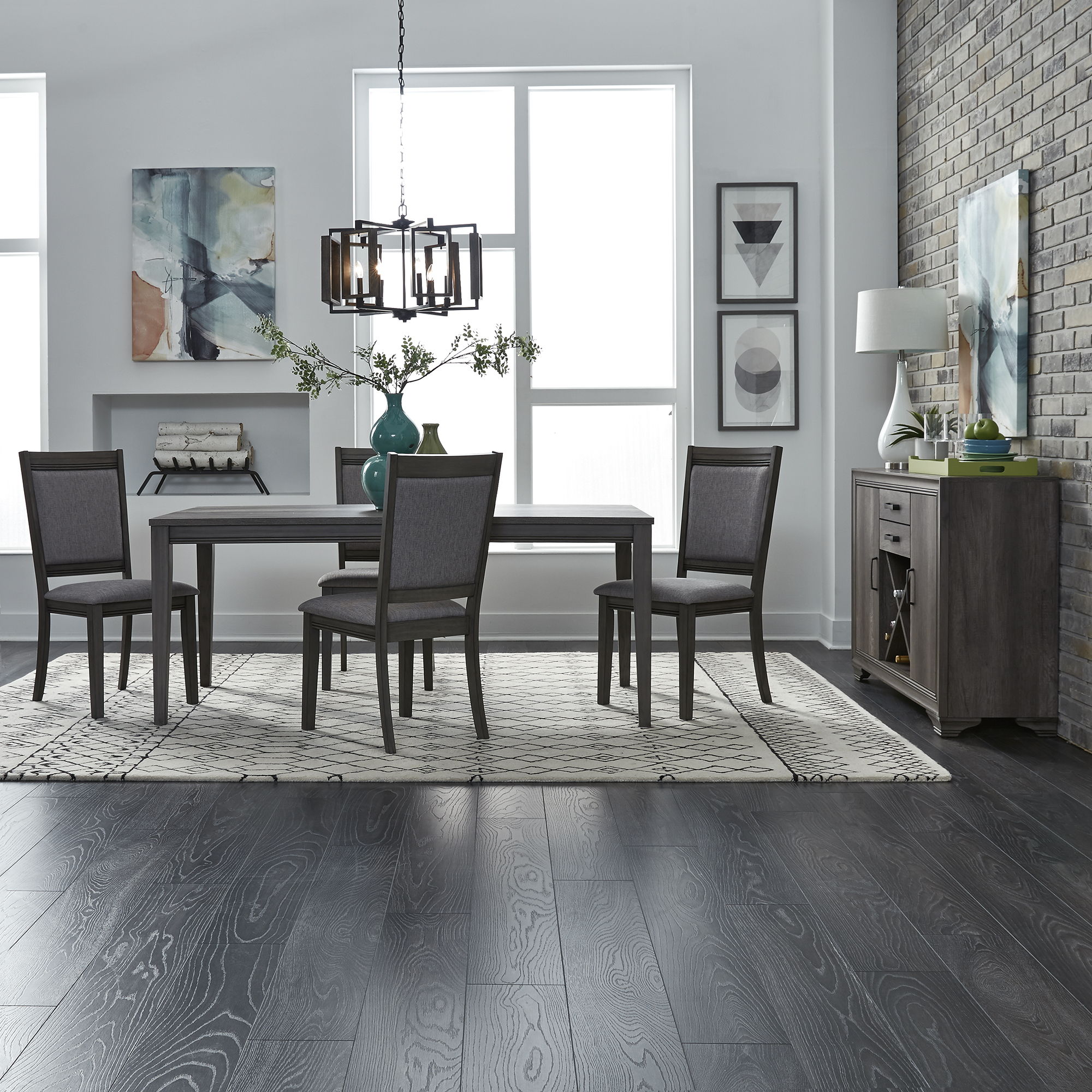 Liberty Furniture Tanners Creek - 5 Piece Rectangular Table Set (Upholstered Chair Backs) - Dark Gray