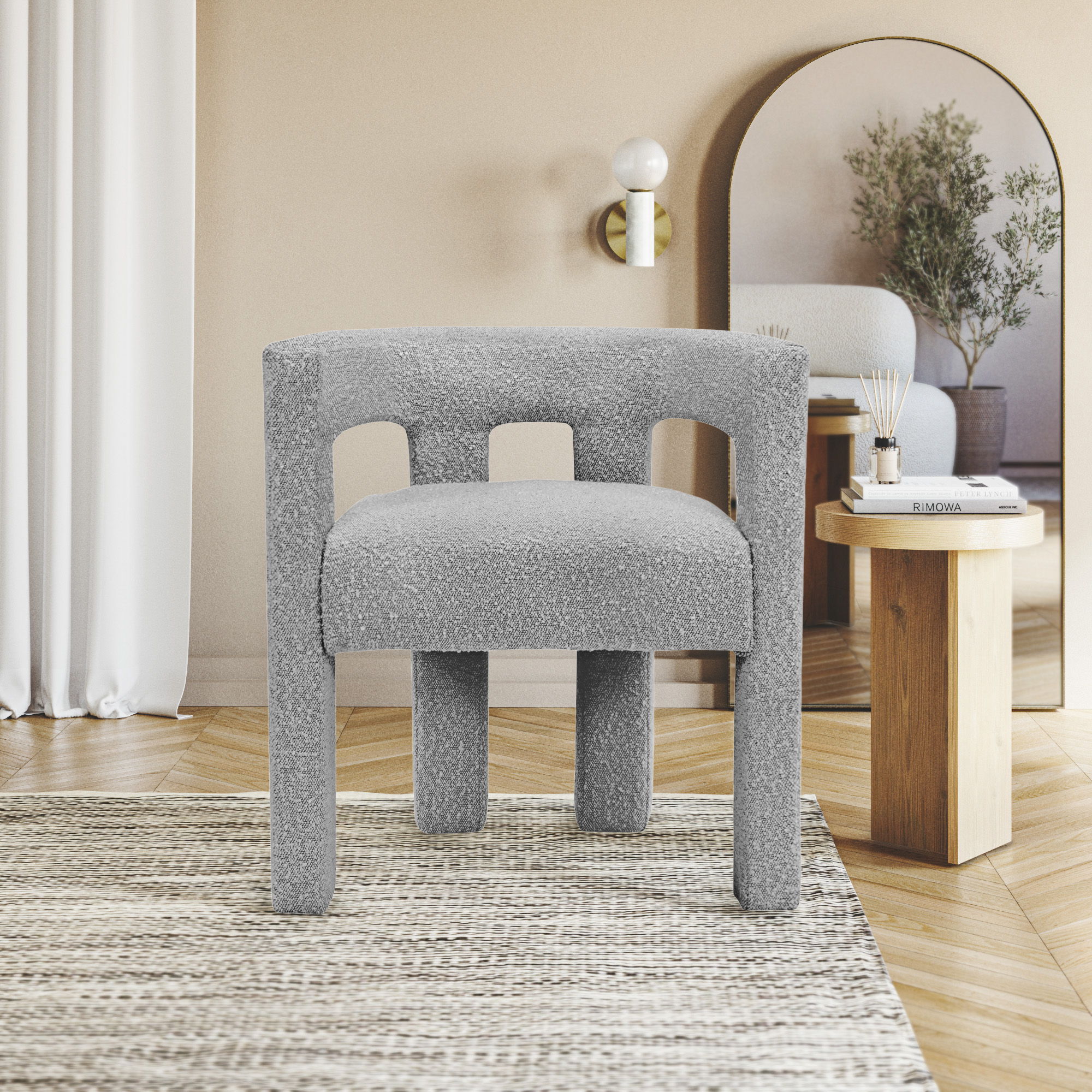 Athena - Boucle Fabric Dining Chair - Gray
