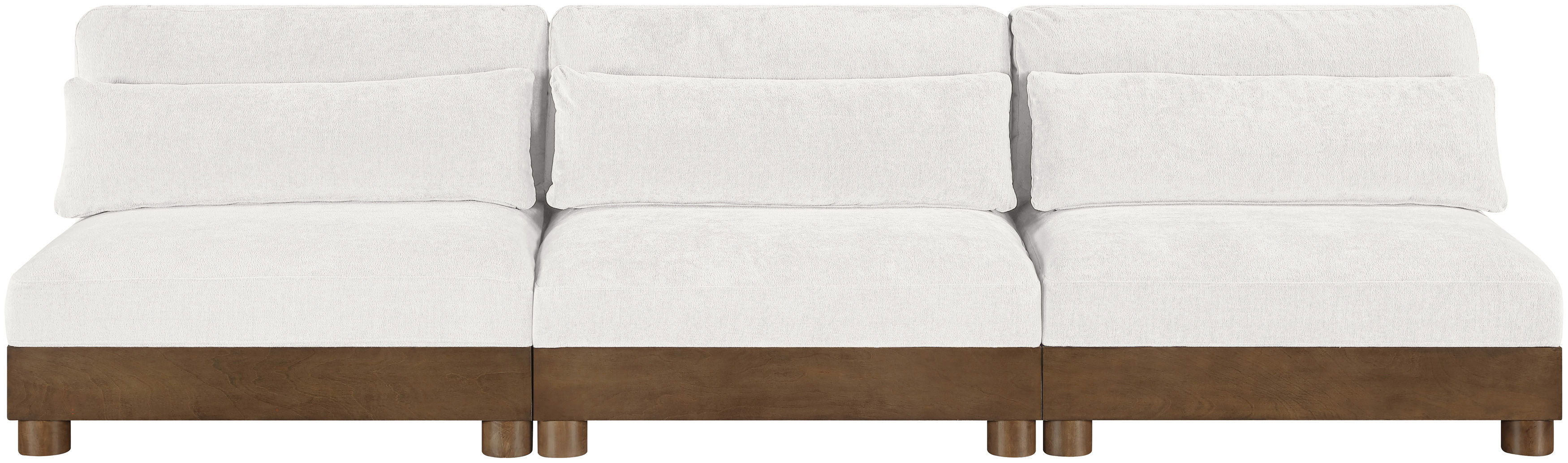 Turin - 120" Chenille Fabric Upholstered 3 Piece Modular Sofa (3 Armless Chairs) - Cream / Brown Walnut