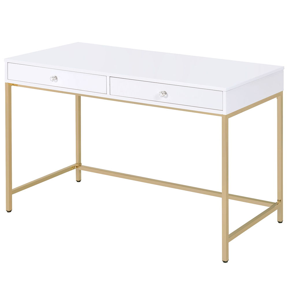 Ottey - Vanity Desk (Same 92540) - White High Gloss & Gold, white