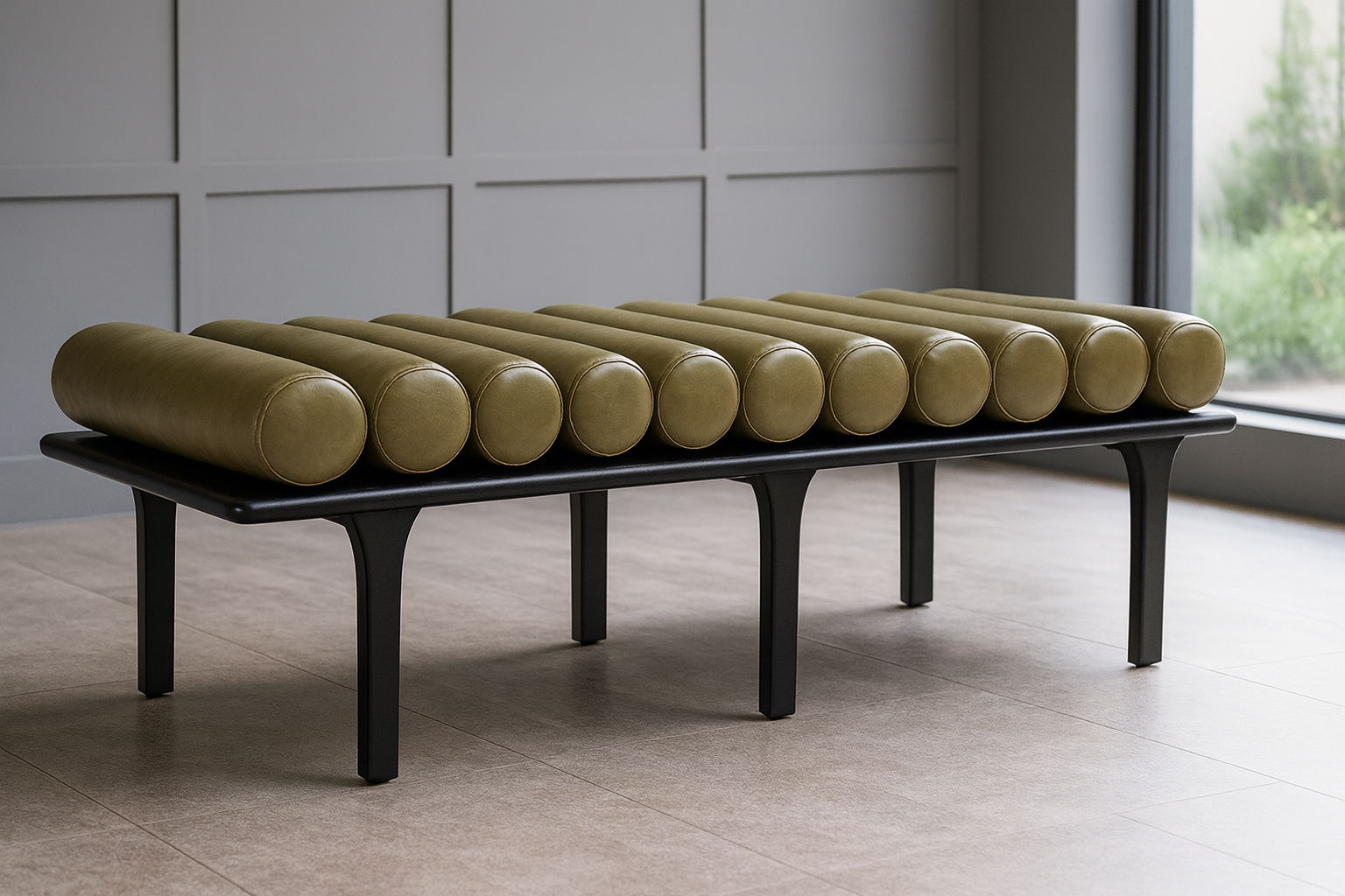 Landon - Bench With Black Base - Olive Green