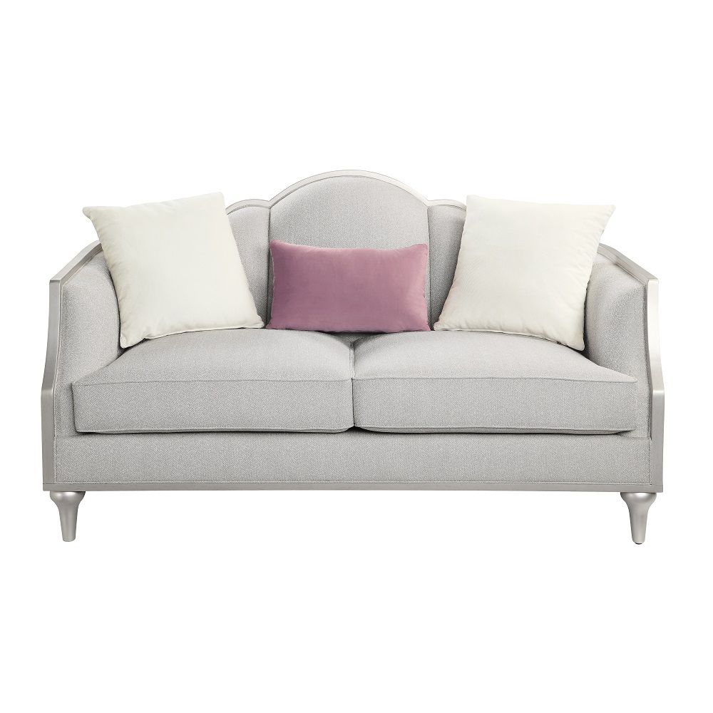 Kasa - Loveseat With 3 Pillows - Beige Linen & Champagne, beige