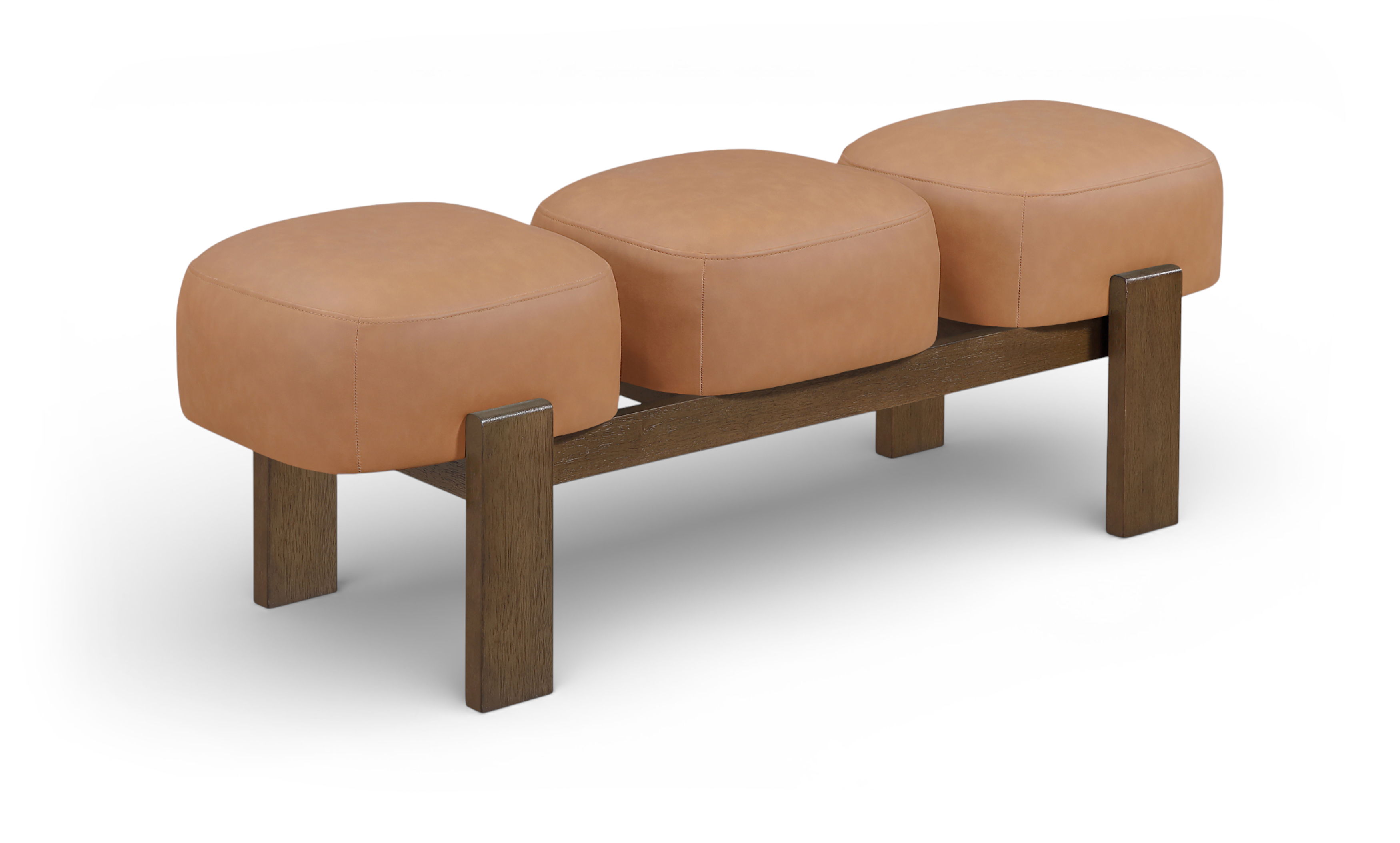 Woodcrest - Vegan Leather Upholstered Bench - Cognac / Painted Brown Walnut