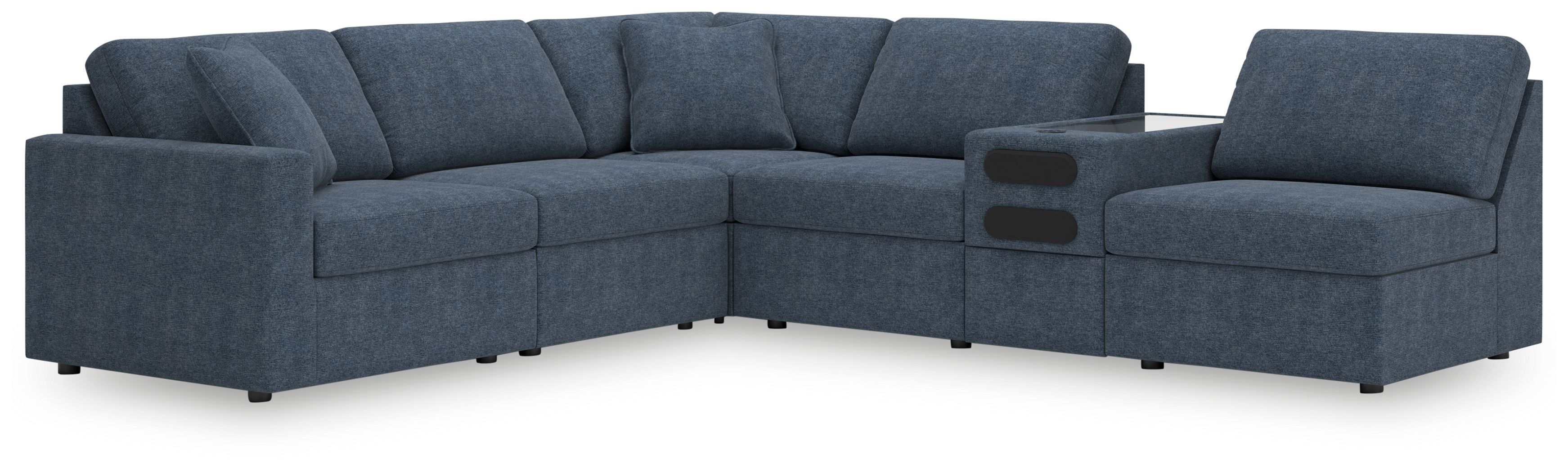 6 Pc · Sectional With Audio System Console And 3 Armless Chairs