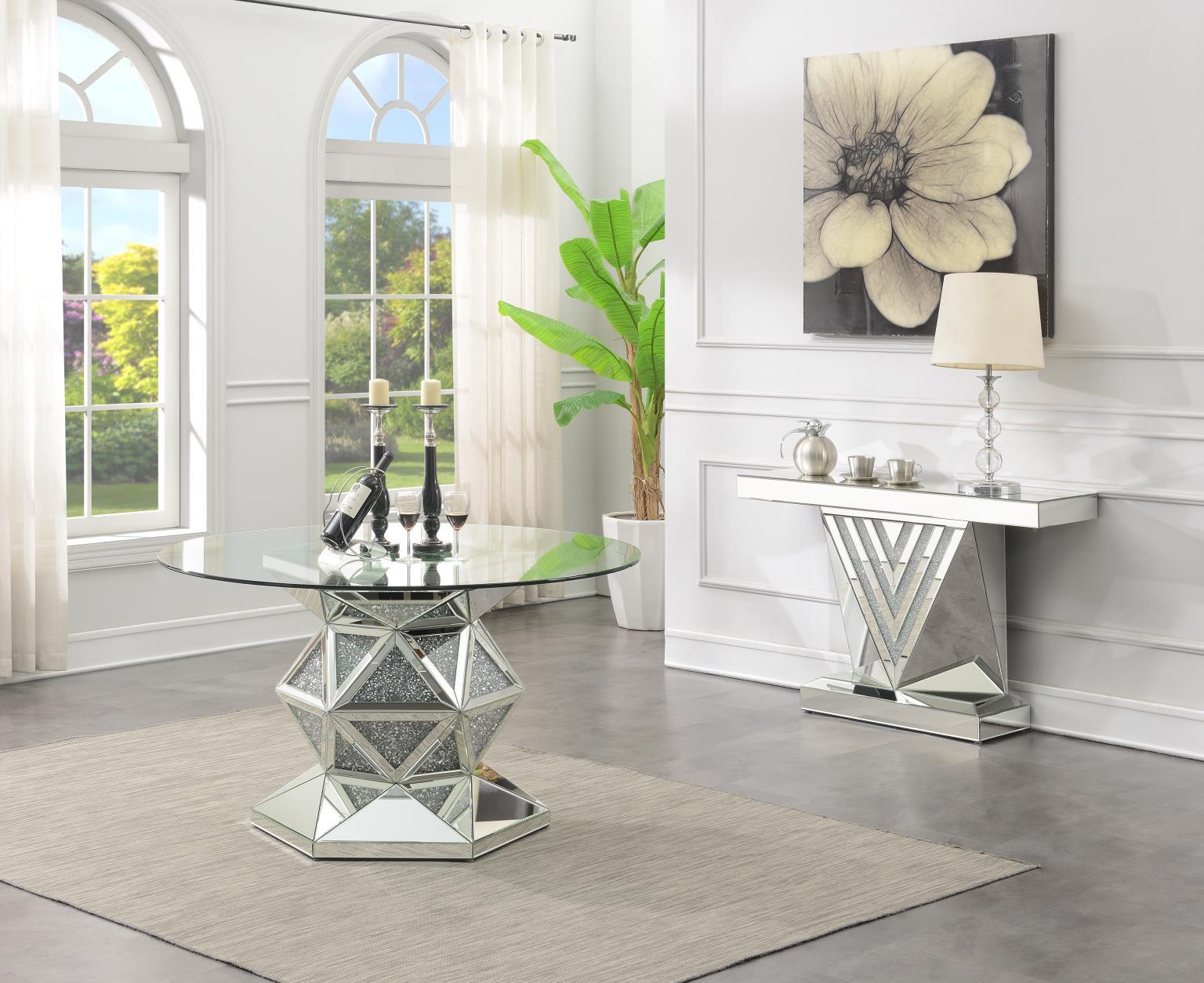 G-102 - 5 Piece Dining Room Set (Glamour Dining Table, 4 Velvet Chairs) - Gray